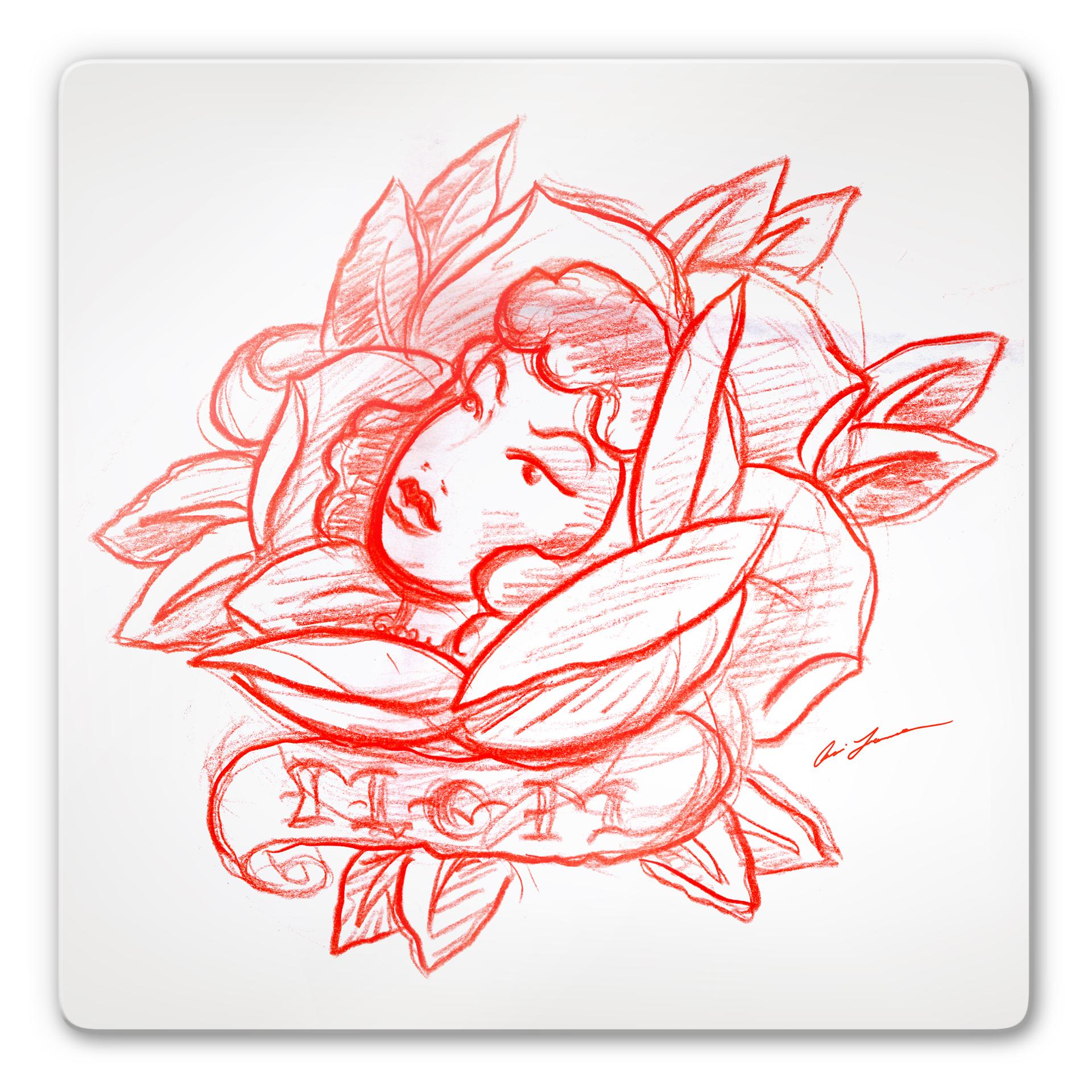 Tableau en verre - Miami Ink - Visage et fleurs