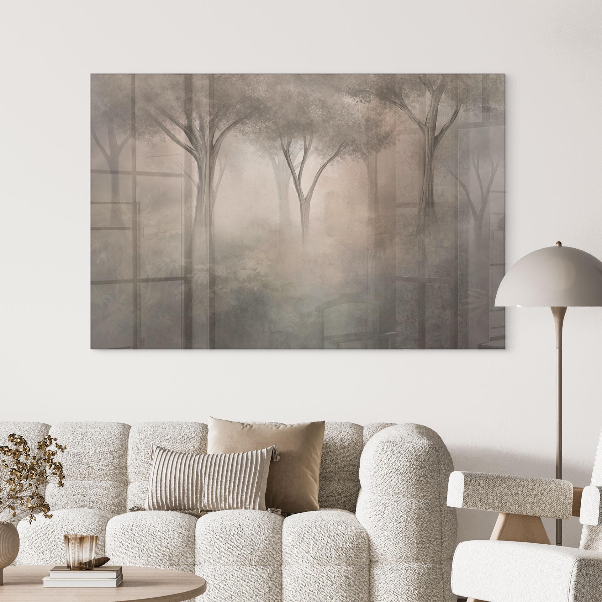 Acrylglasbild Waldmagie im Morgennebel Beige - Ms Tiff