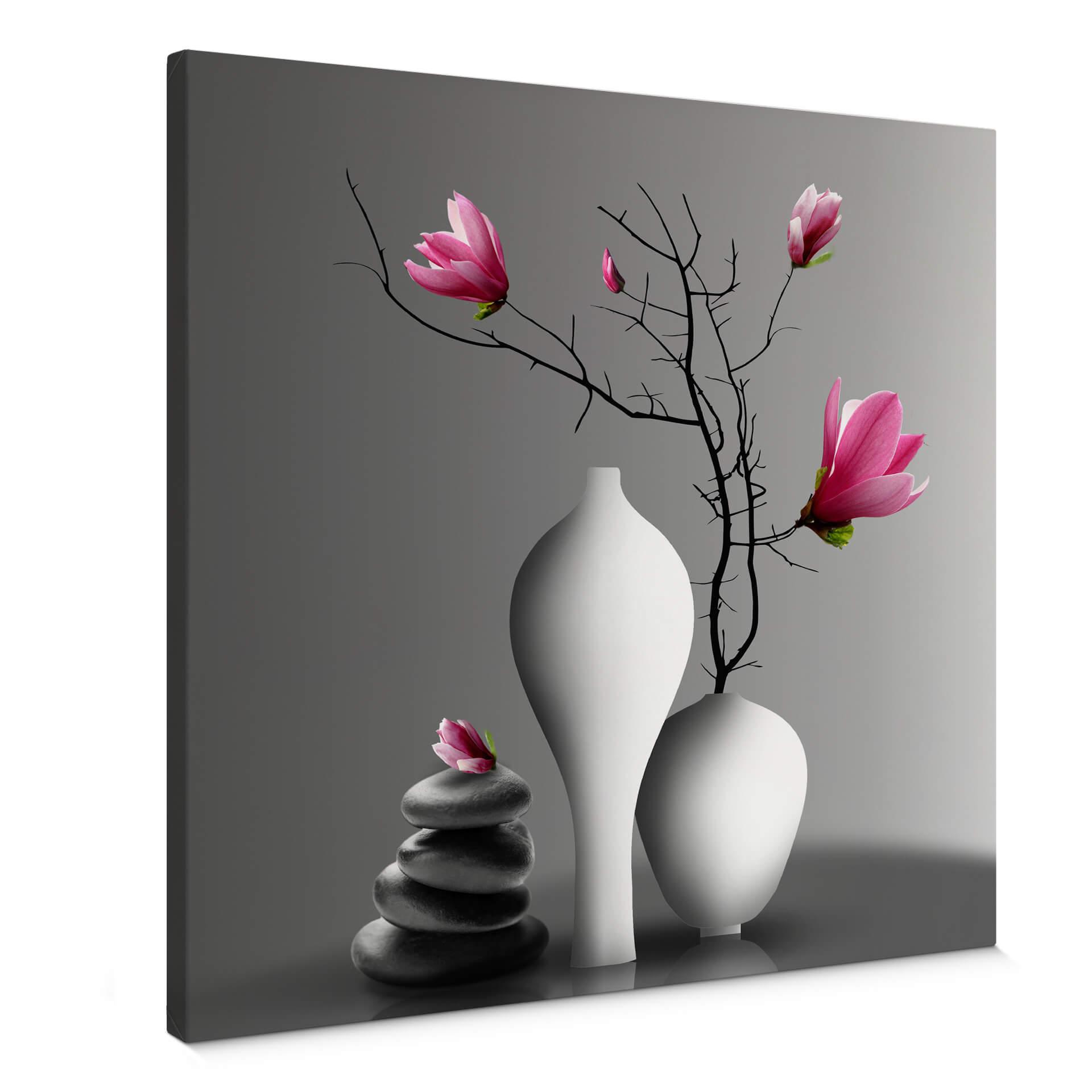 Lienzo rama de magnolia en jarrón blanco - Cuadrado