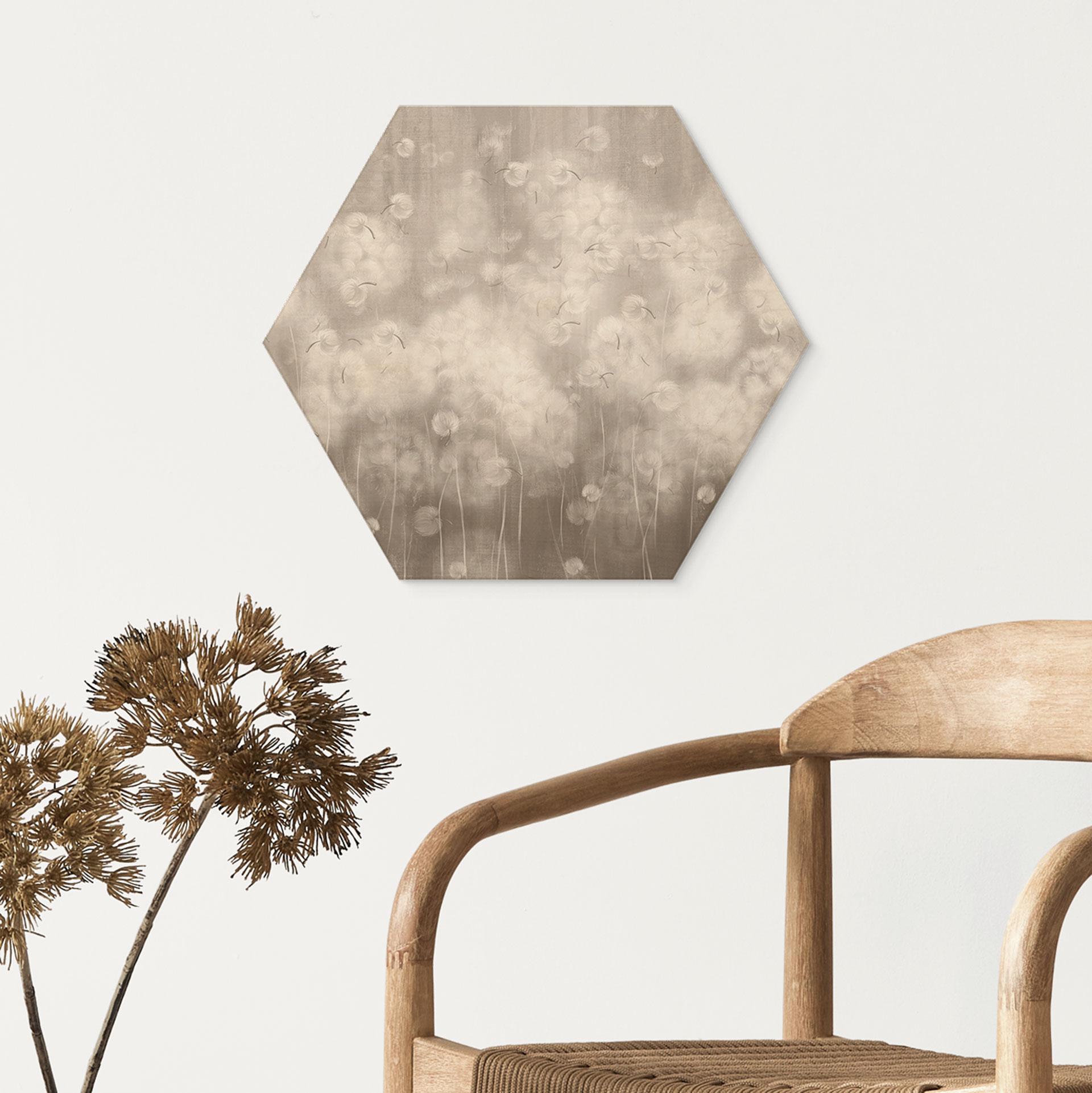 Hexagon Holzbild Pusteblumen Traum in Beige - Ms Tiff