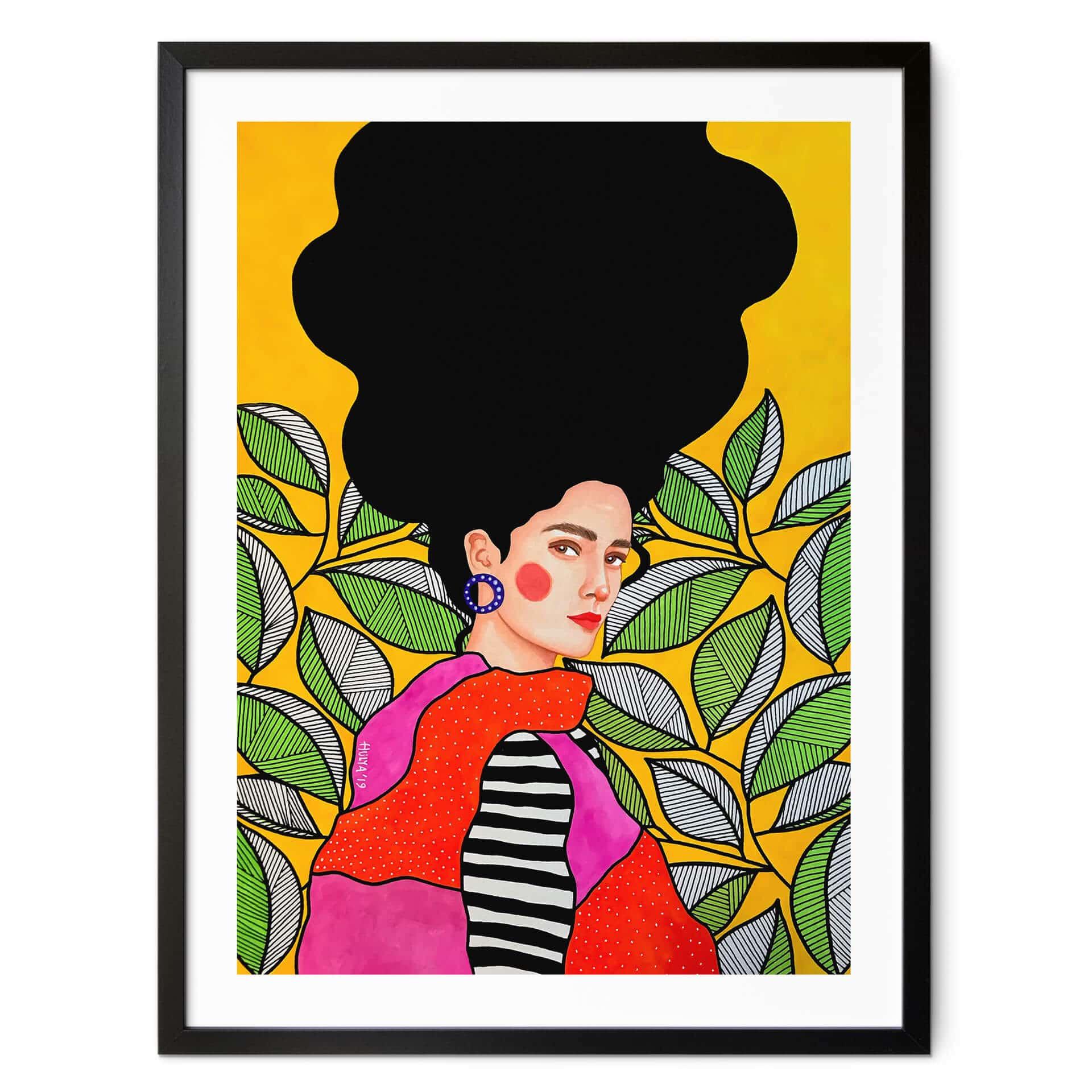 Plakat Woman with green and white leaves - Hülya
