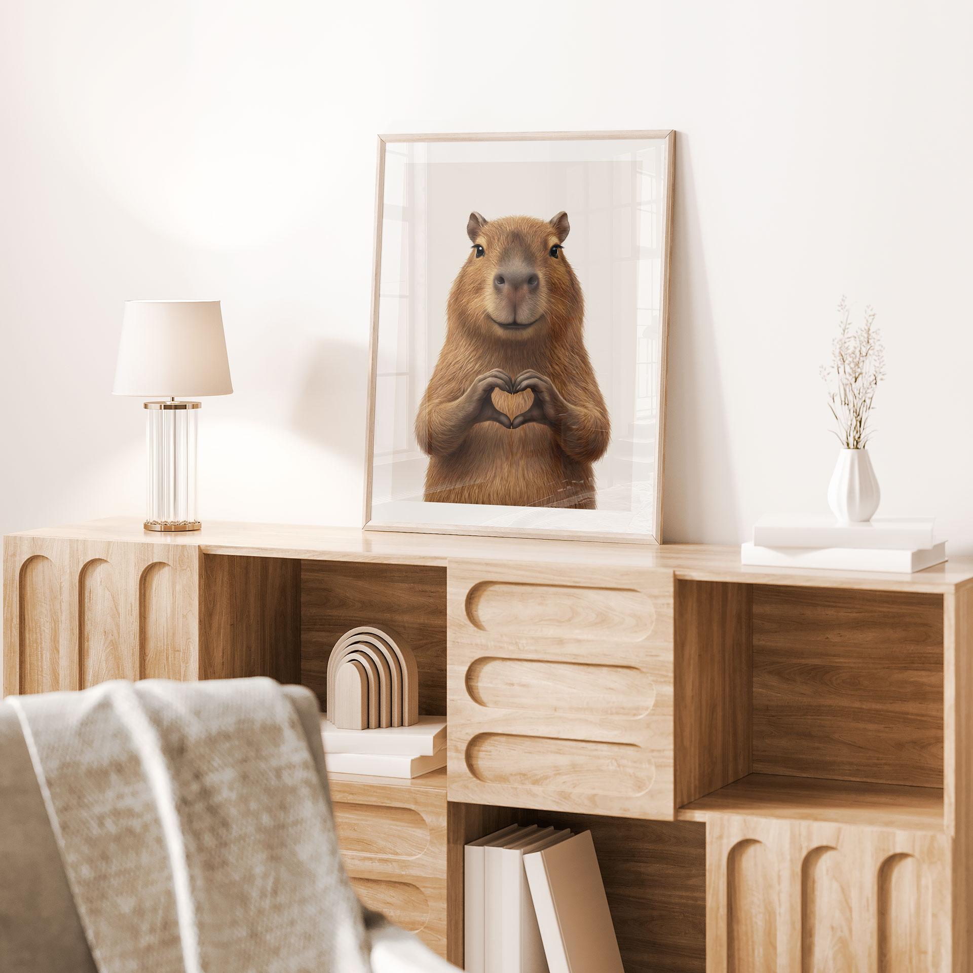 Plakat Capybara med hjertehånd