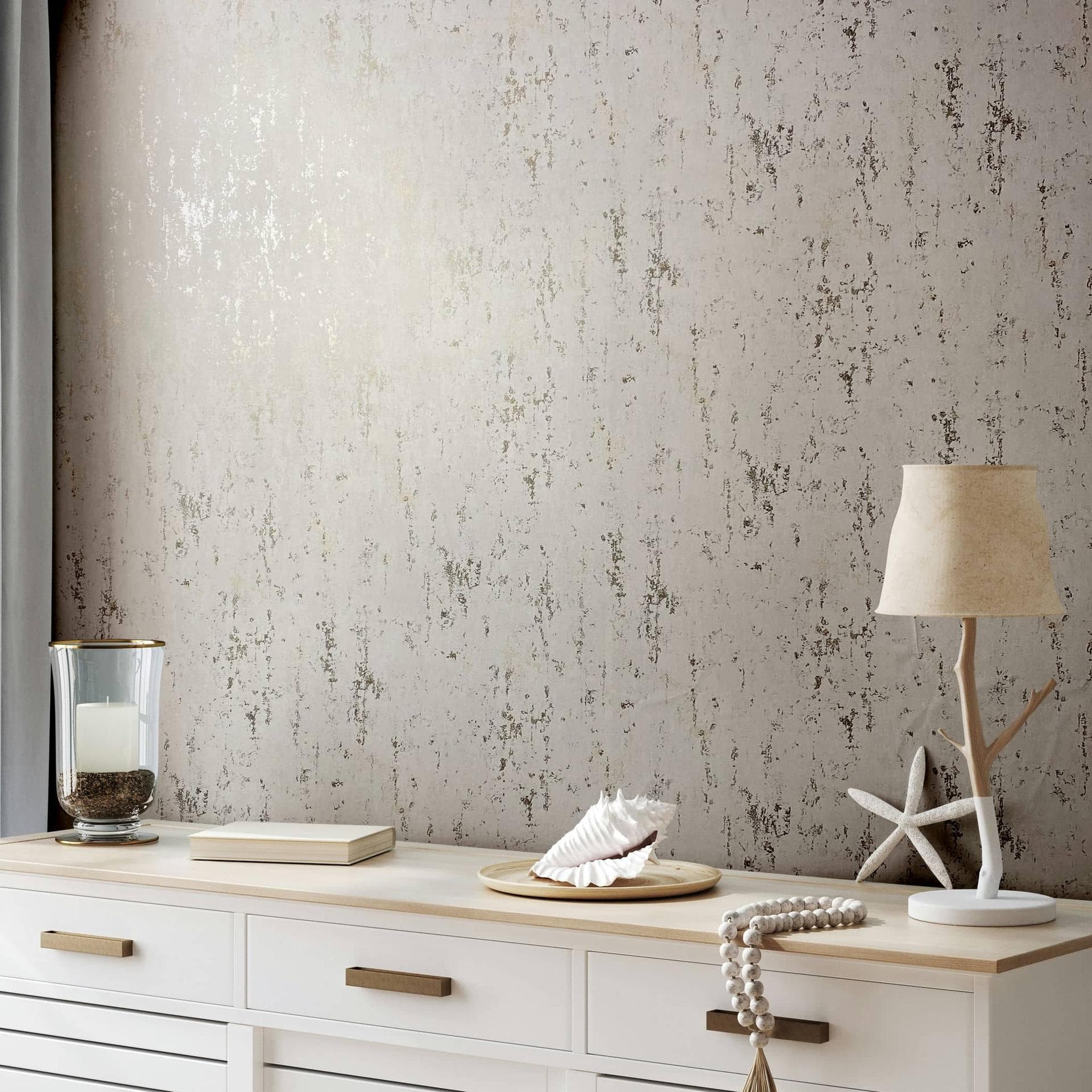 Ikke-vævet tapet med skinnende glans i beige betonlook