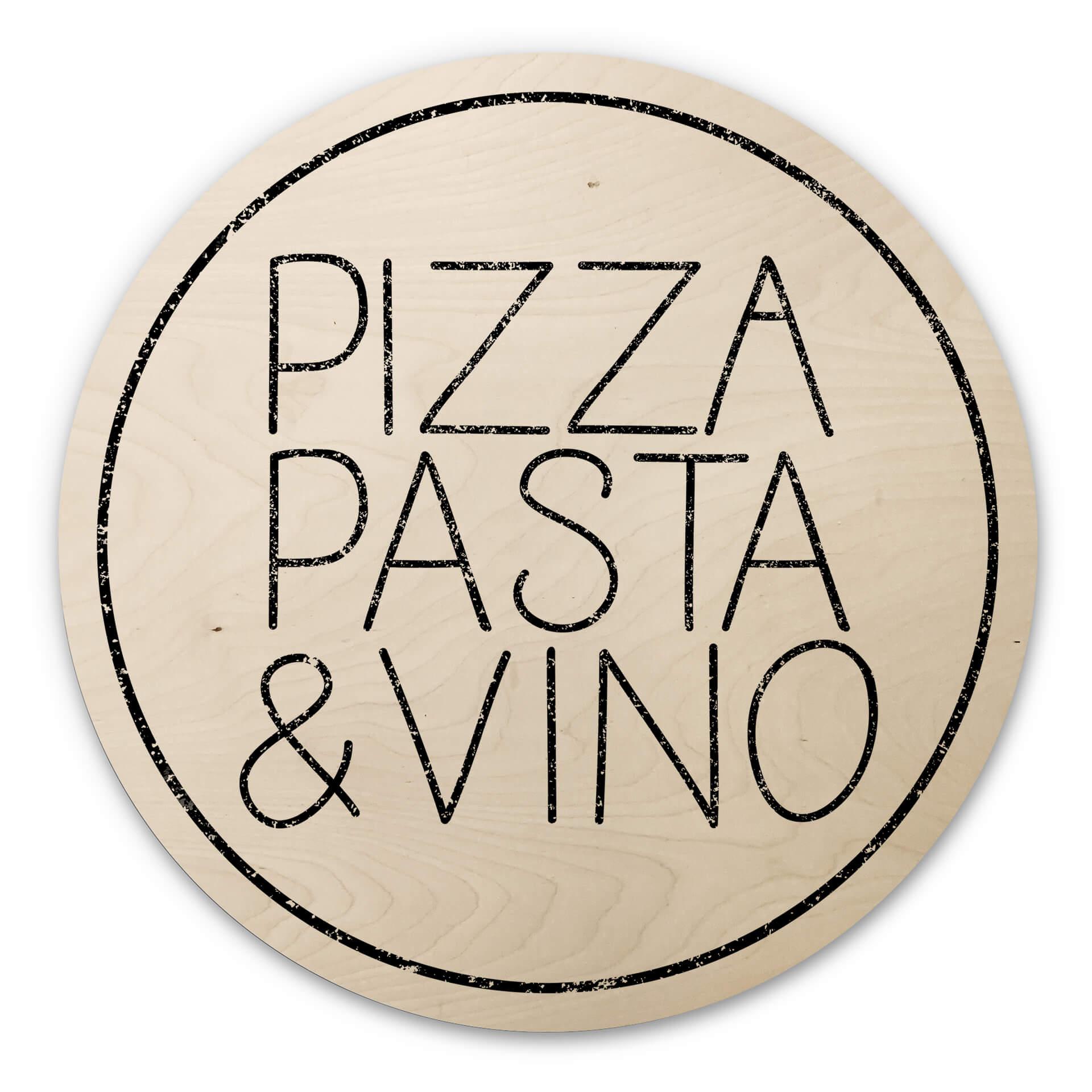 Billede af træ Pizza Pasta & Vino hvid - Rund