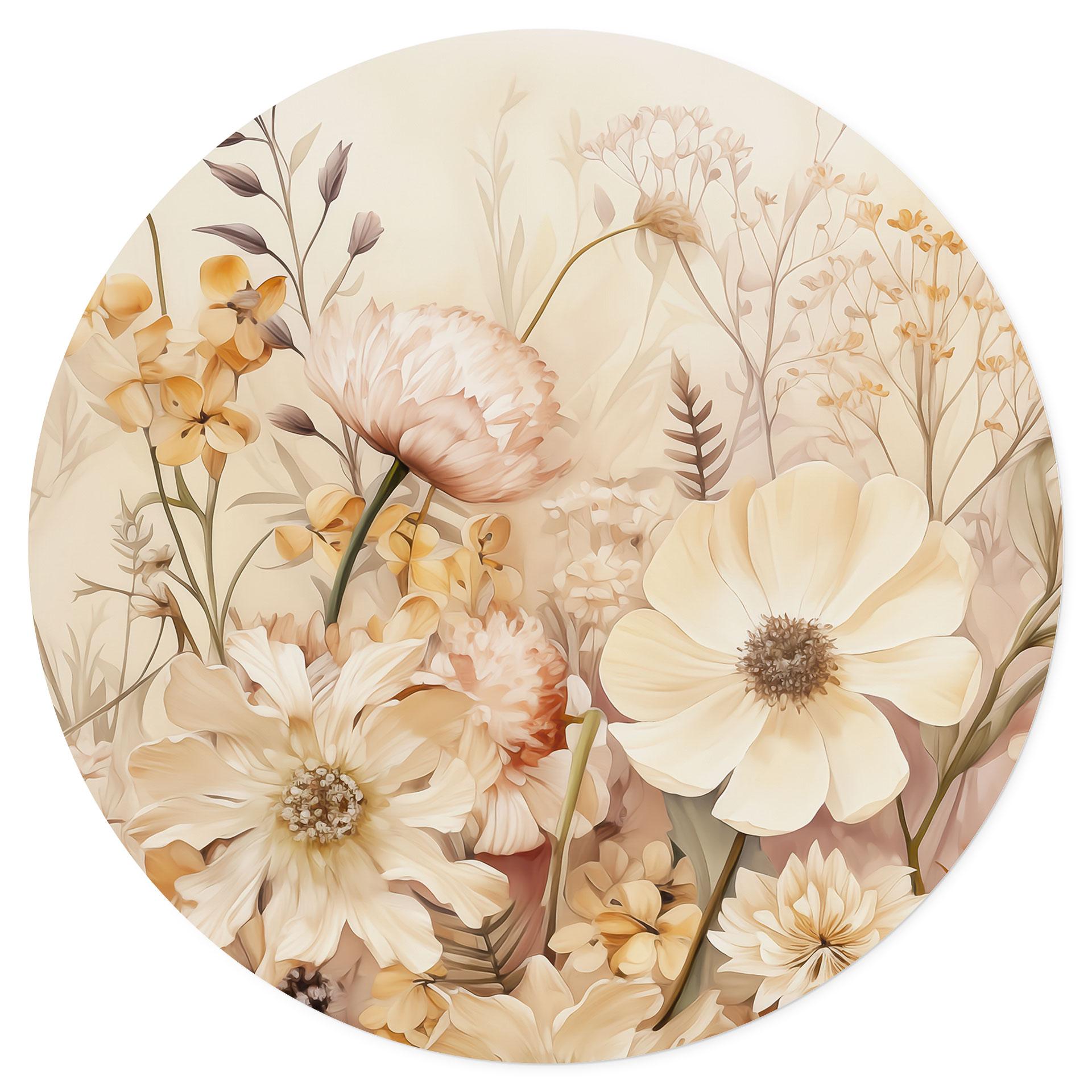 Splendore floreale vintage nel prato - Adesivo murale Lola Peacock - Rotondo
