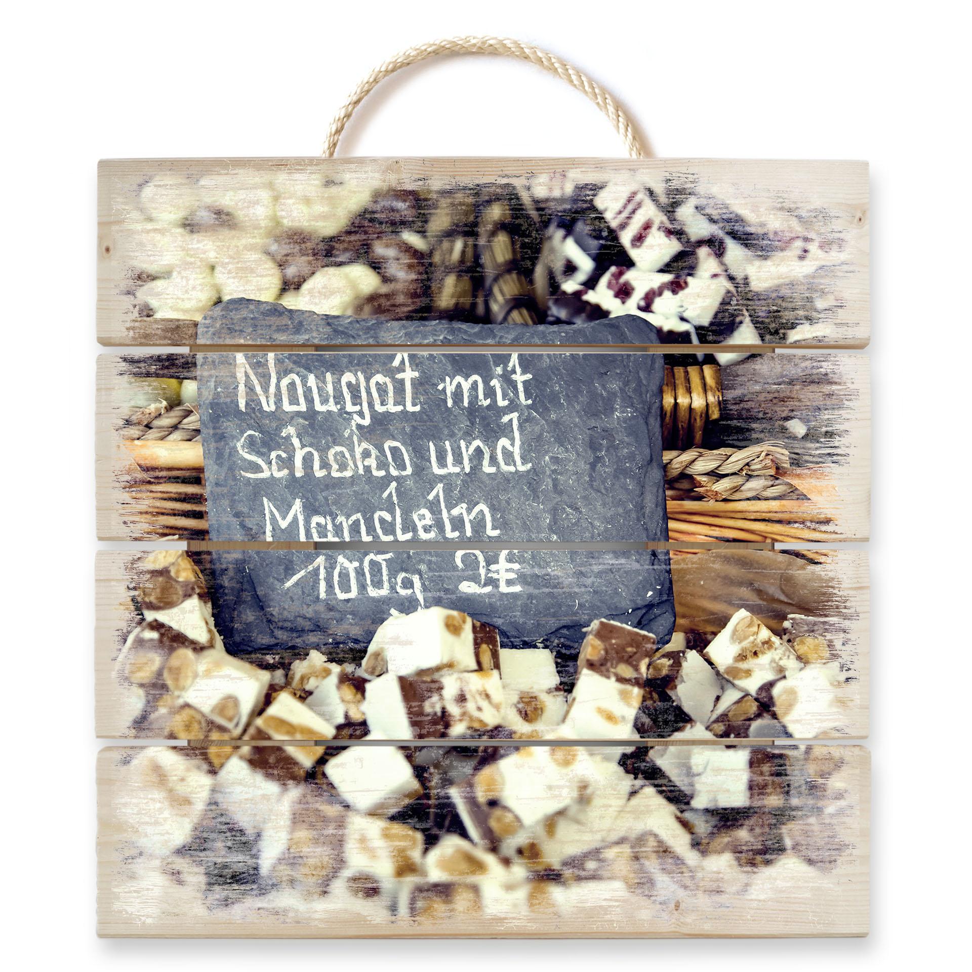 Cuadro de madera turrón con chocolate y almendras - 40x41,5 cm