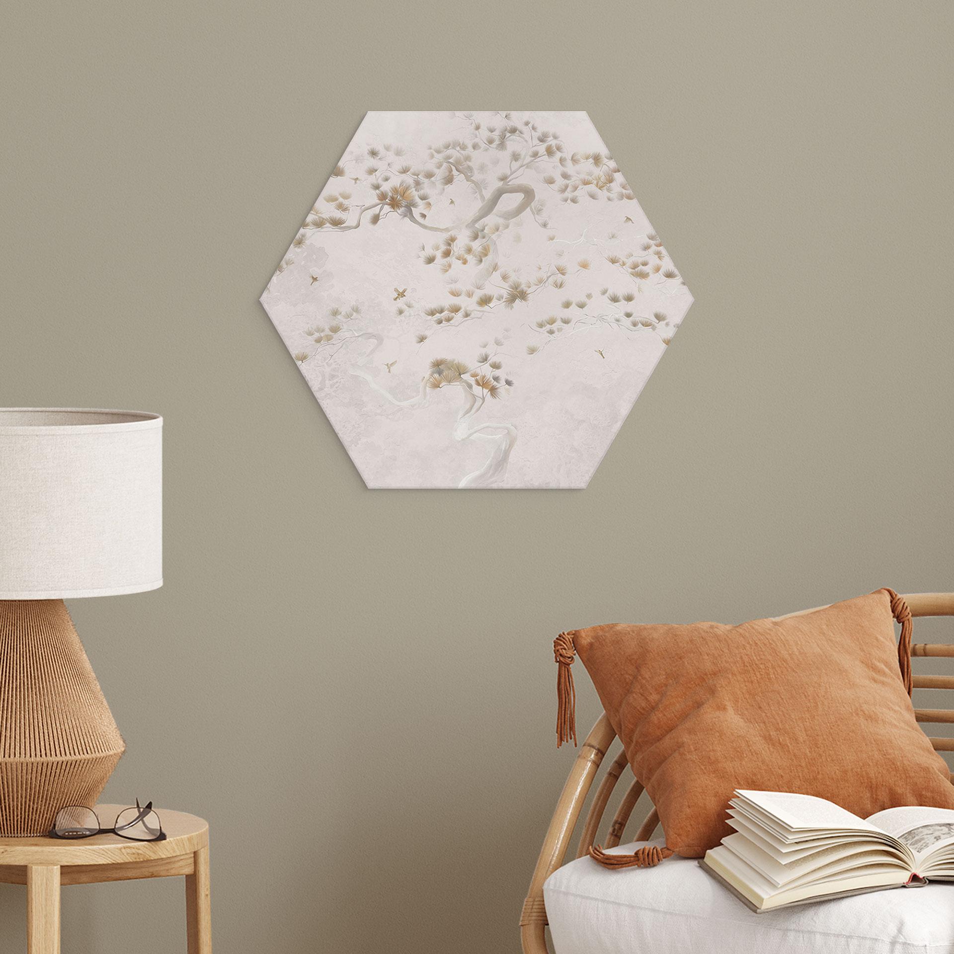 Hexagon Wandbild Elegante Kiefer im asiatischen Stil - Ms Tiff - Alu-Dibond