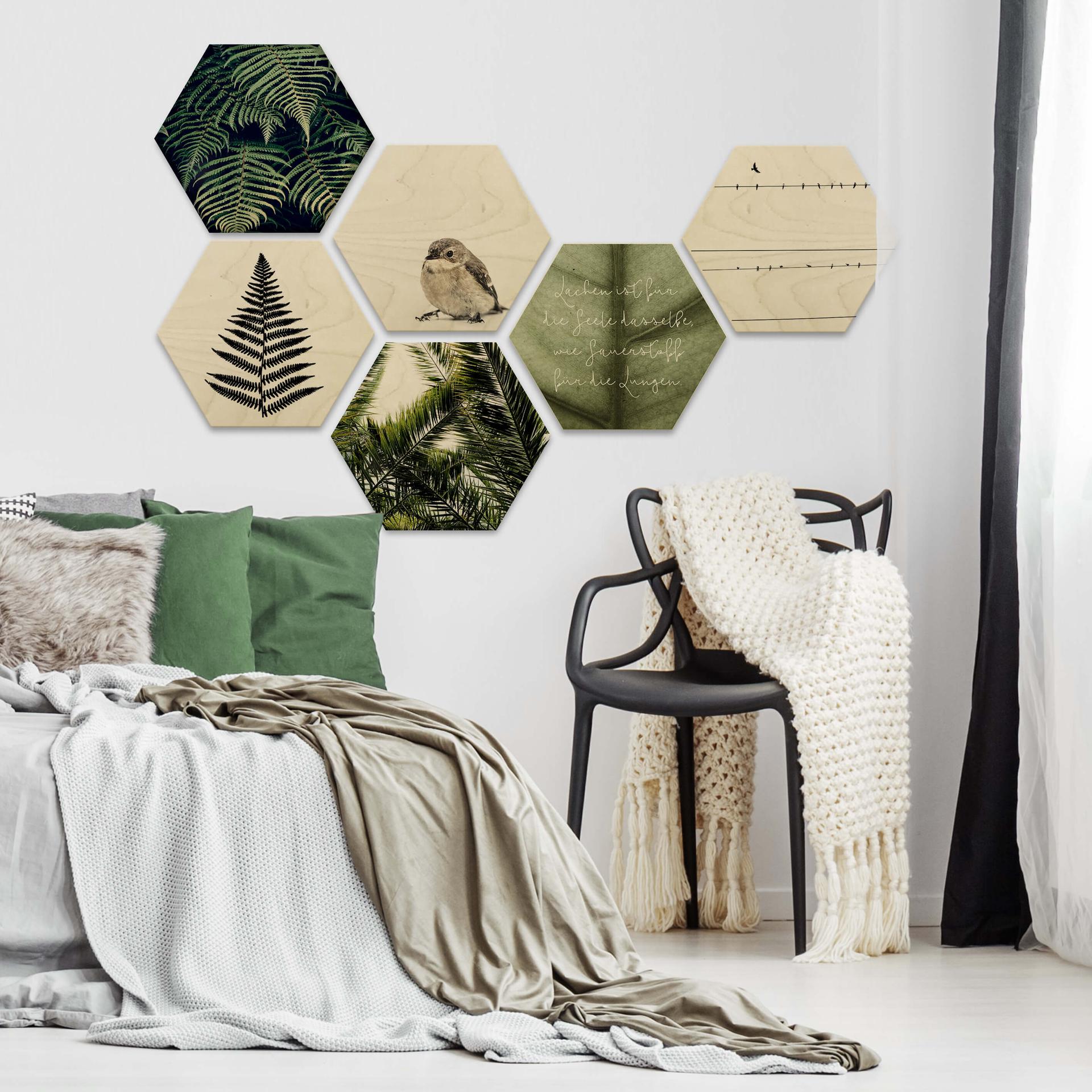 Hexagon - Holz Birke-Furnier - Natürliche Vielfalt (6-teilig)