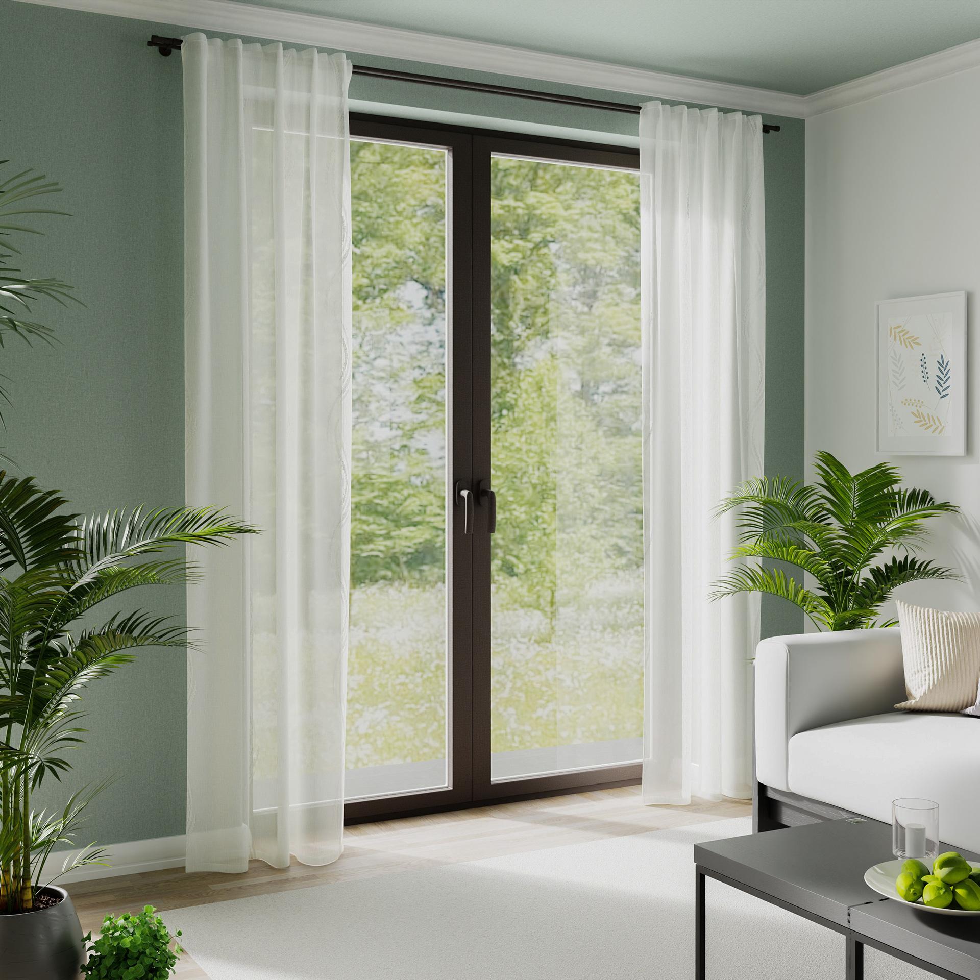 Gardine halbtransparent - Schlaufenschal mit Liniendesign - Vorhang weiß