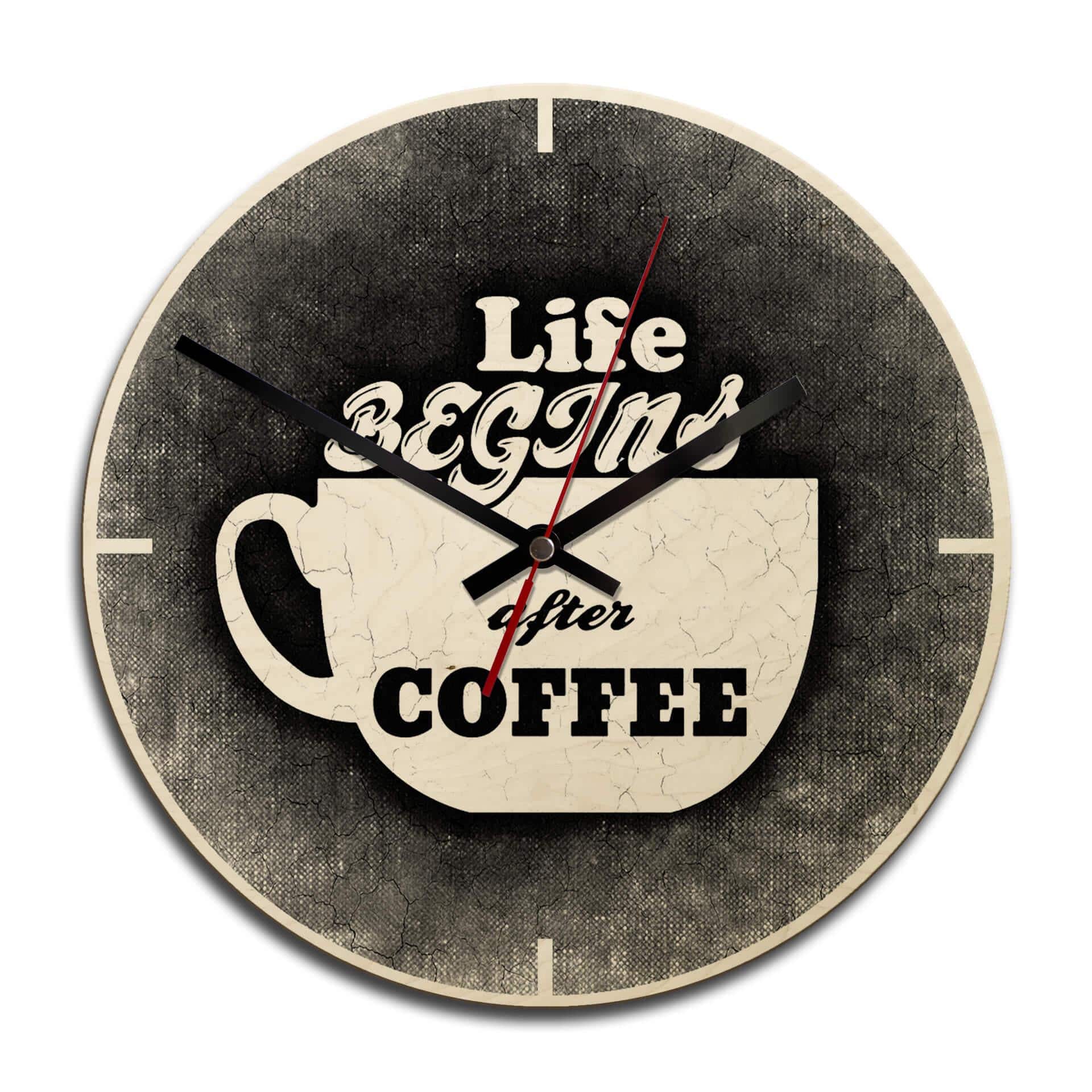 Horloge murale en bois - Life begins after Coffee 02
