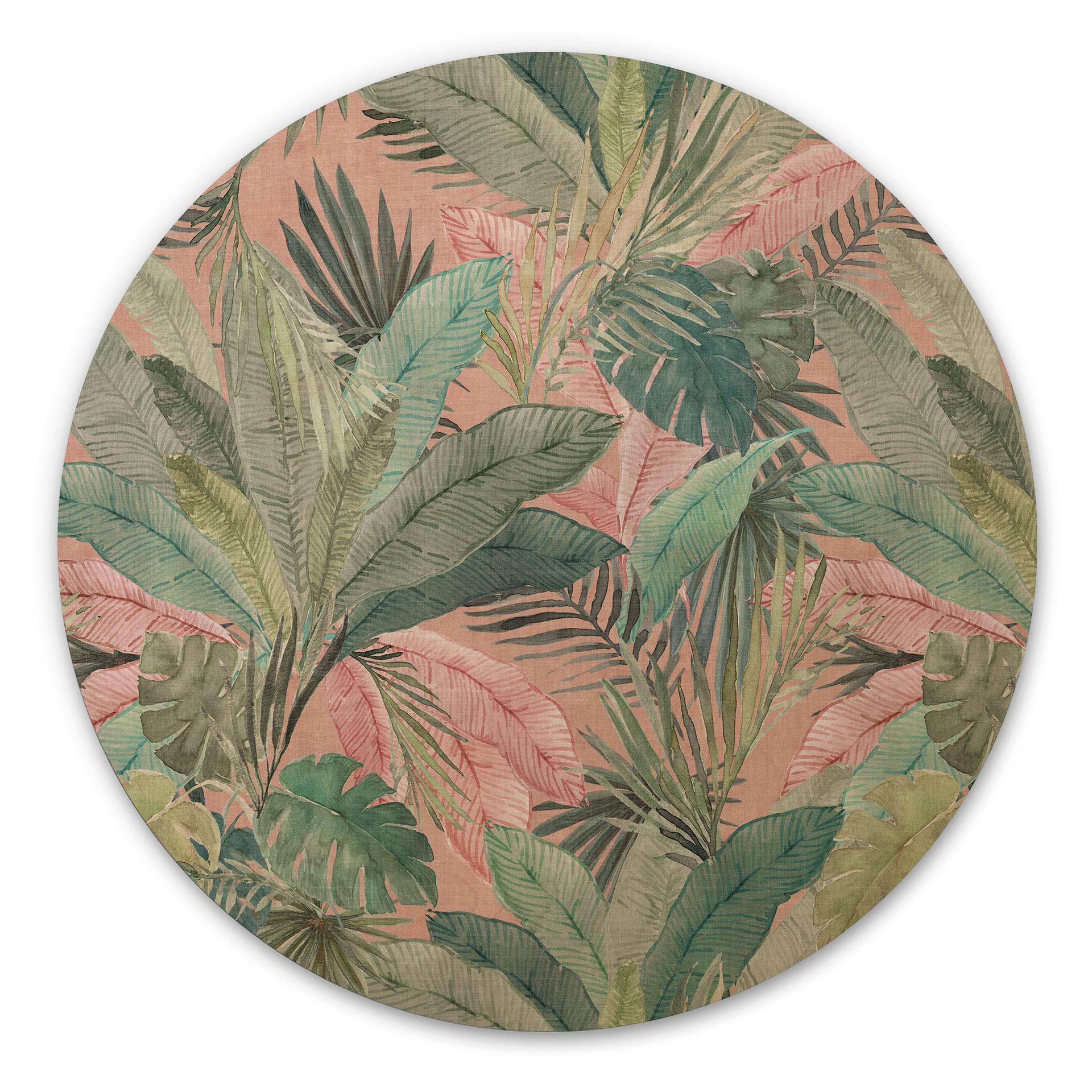 Billede af træ tropiske blade i junglen pink - Bloomery Decor - Round