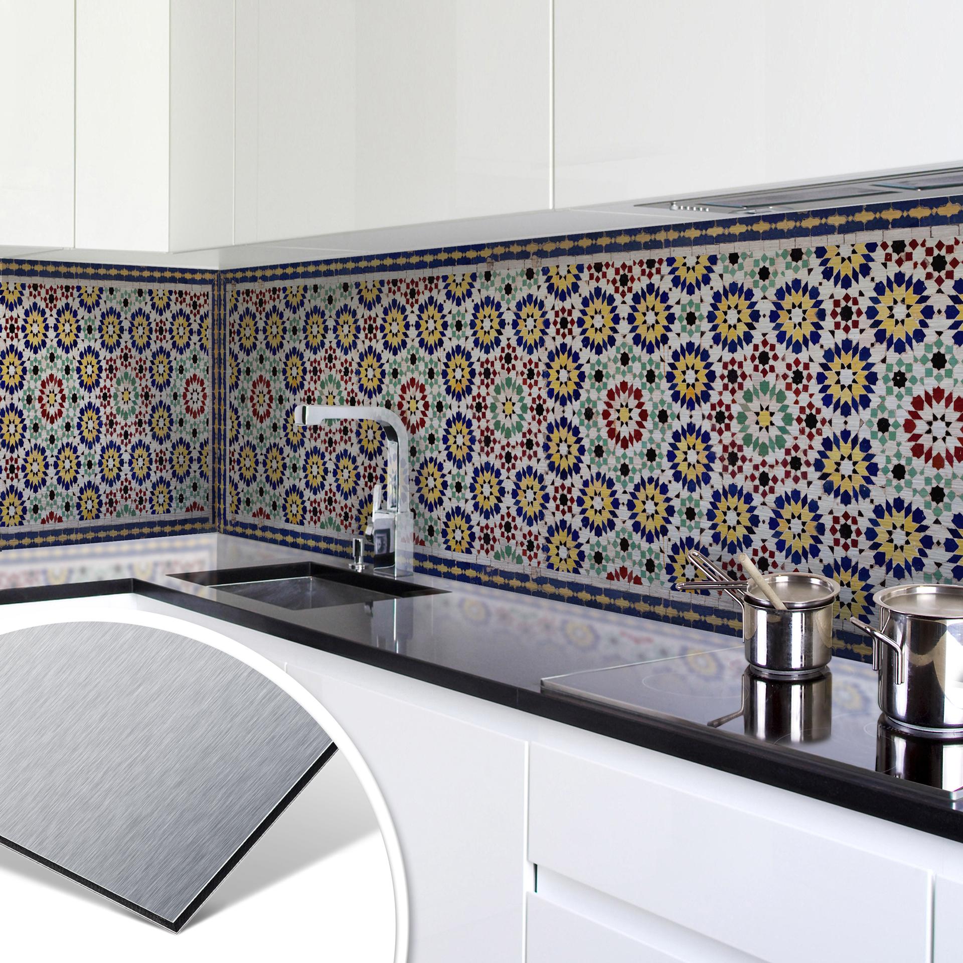 Revêtement pour cuisine - Alu-Dibond - Carrelage oriental - Argenté