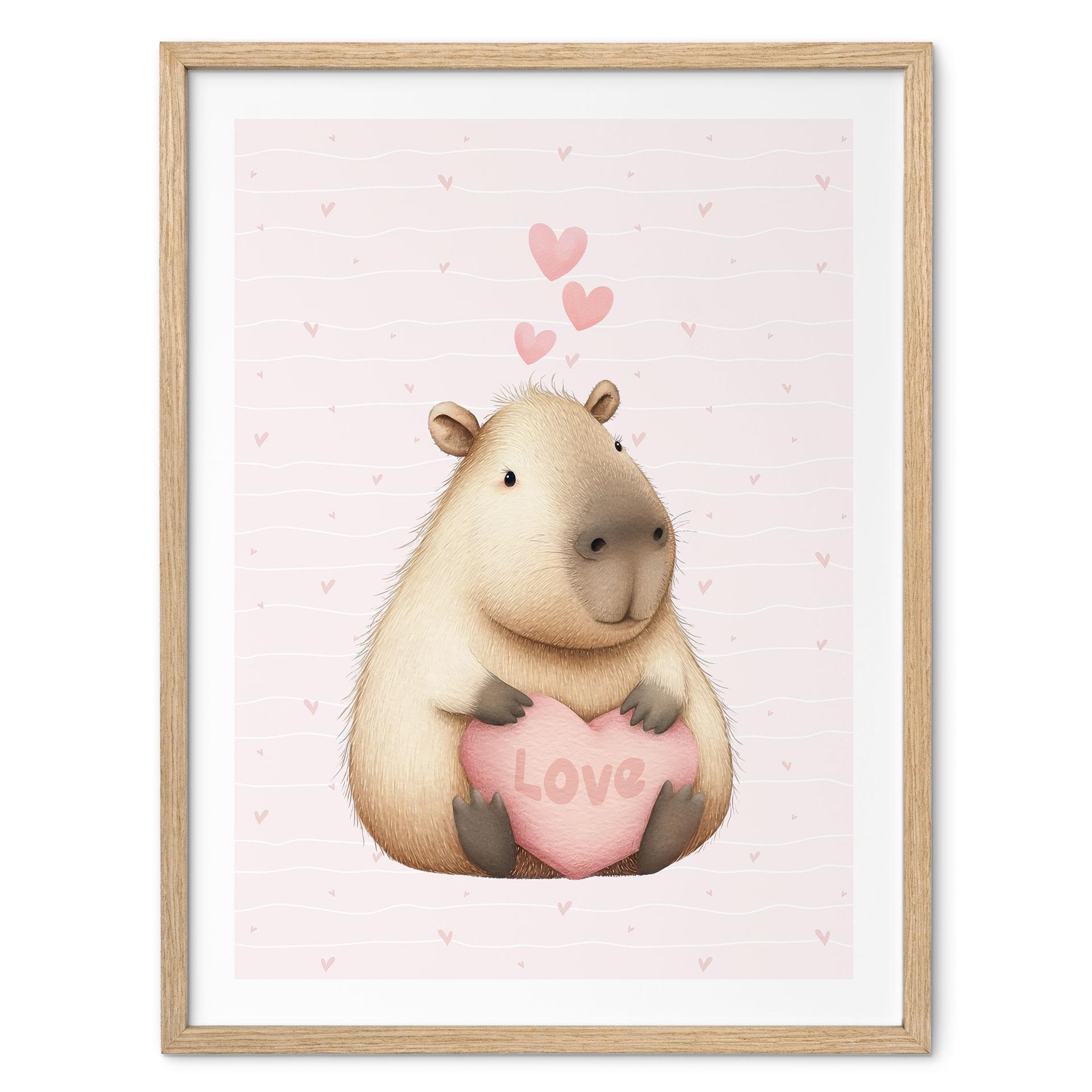 Capybara-børneplakat med kærlighedshjerte