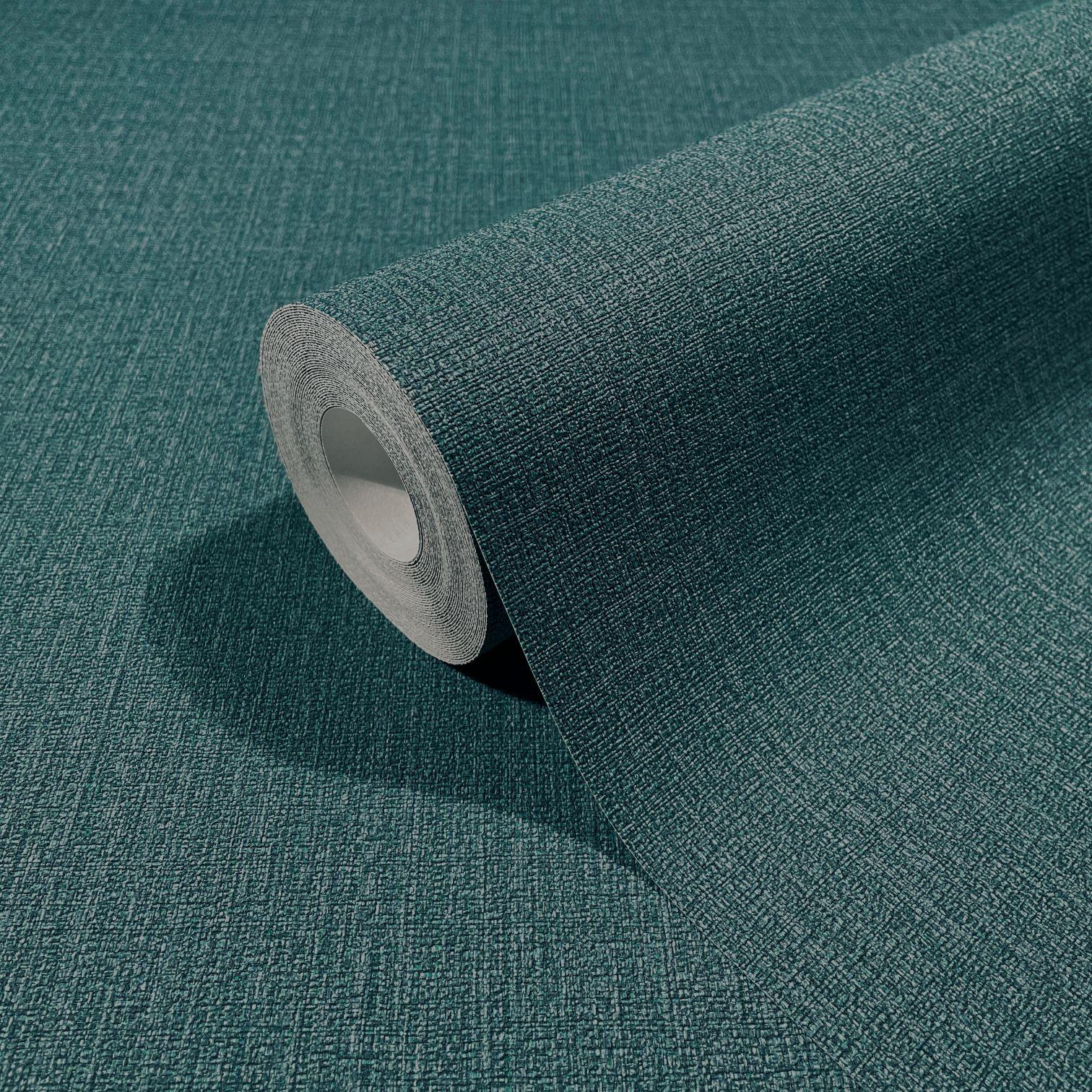 Vliesbehang met fijne lijnen en lichte textuur blauw, turquoise effen
