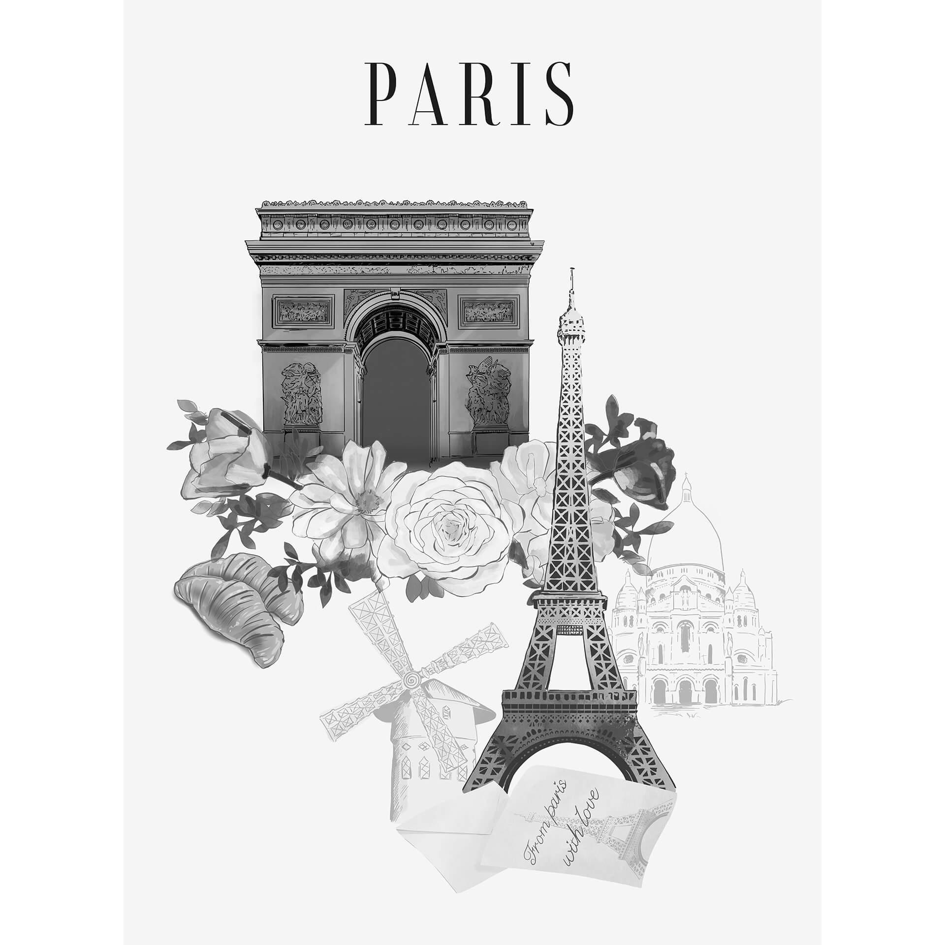 Fotobehang Love your City - Parijs - de Stad van de Liefde - zwart wit