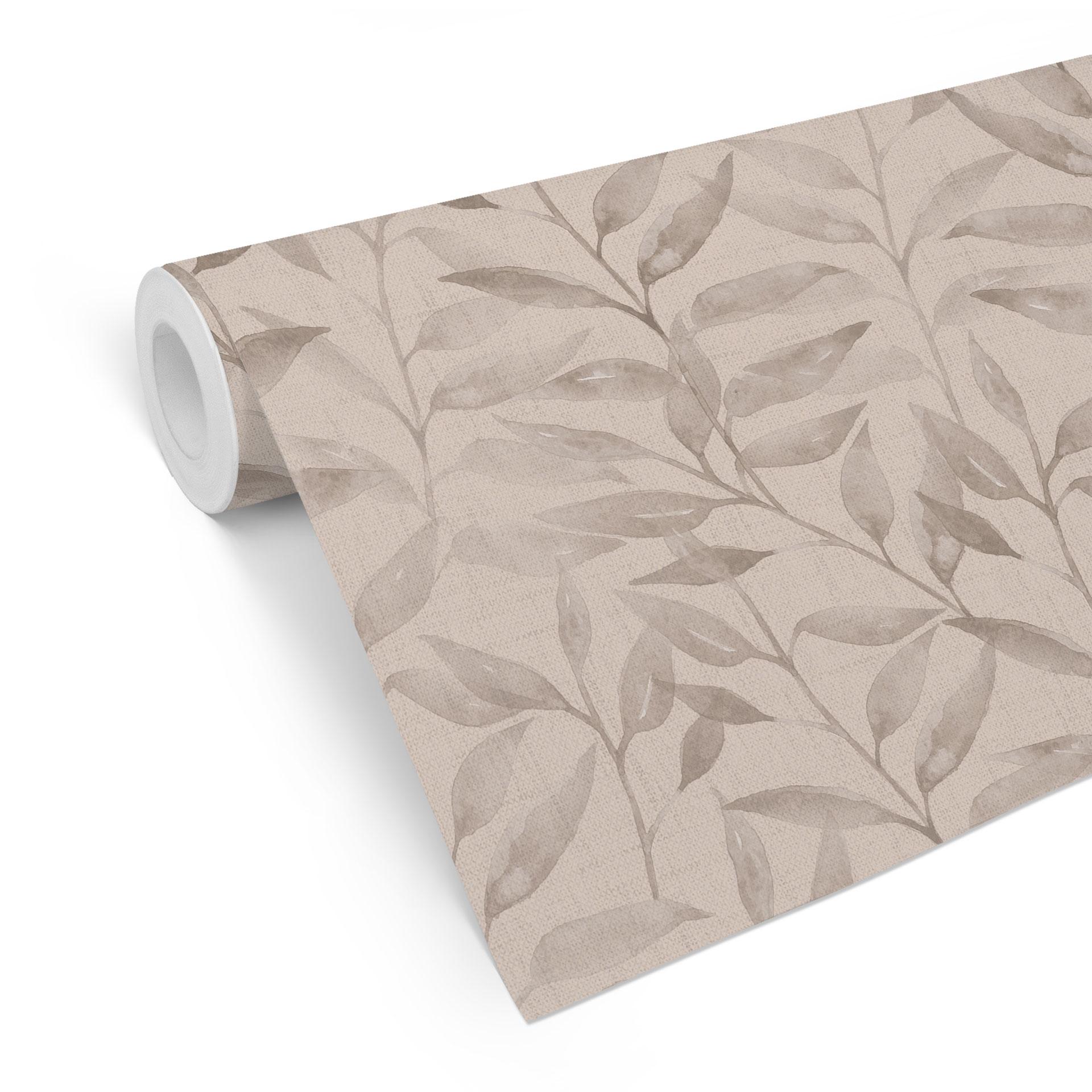 Delikat tapet med mønster af akvarelblade - Soft Grey - Bloomery Decor