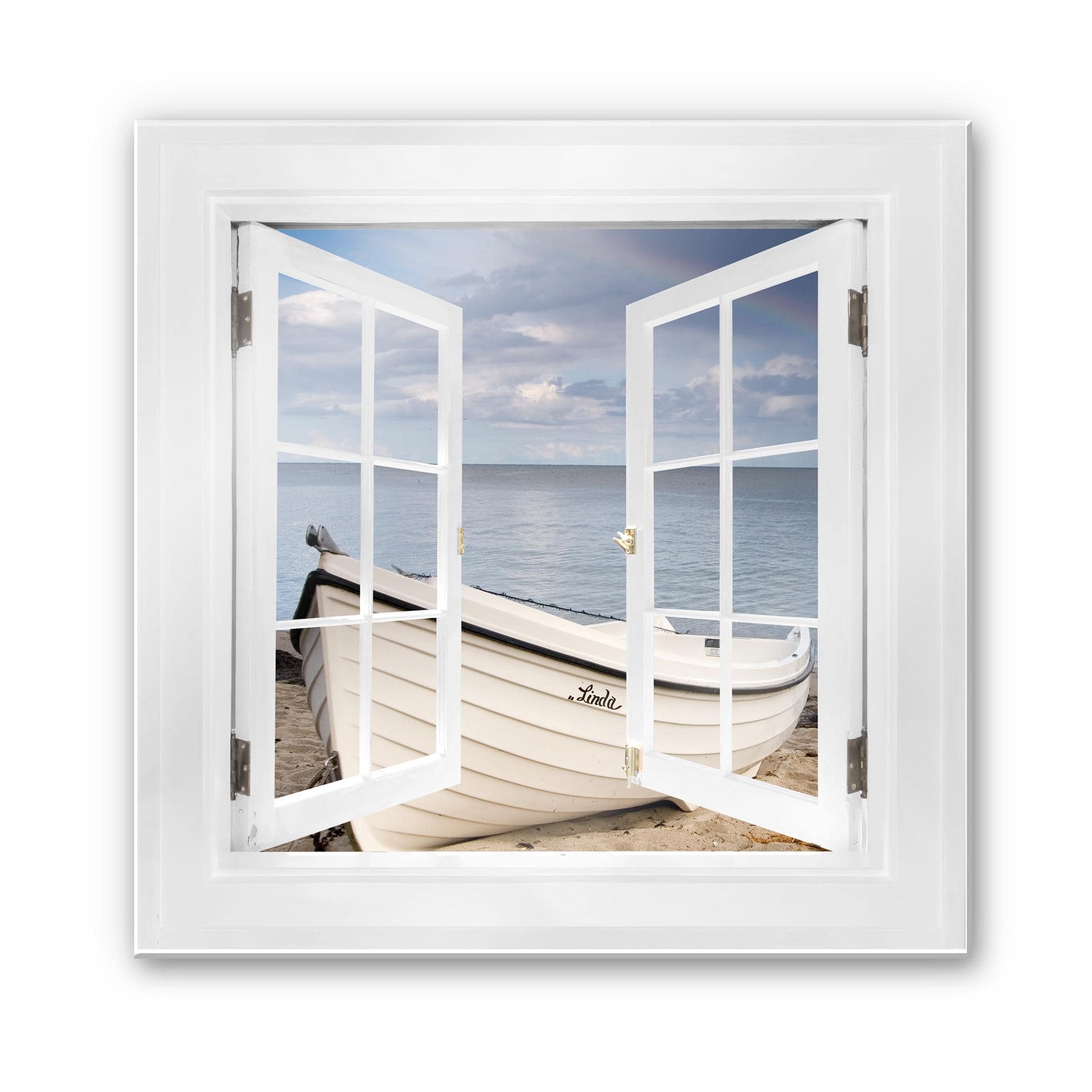 Glasbild 3D Fenster quadratisch - Strandidyll - 50x50 cm