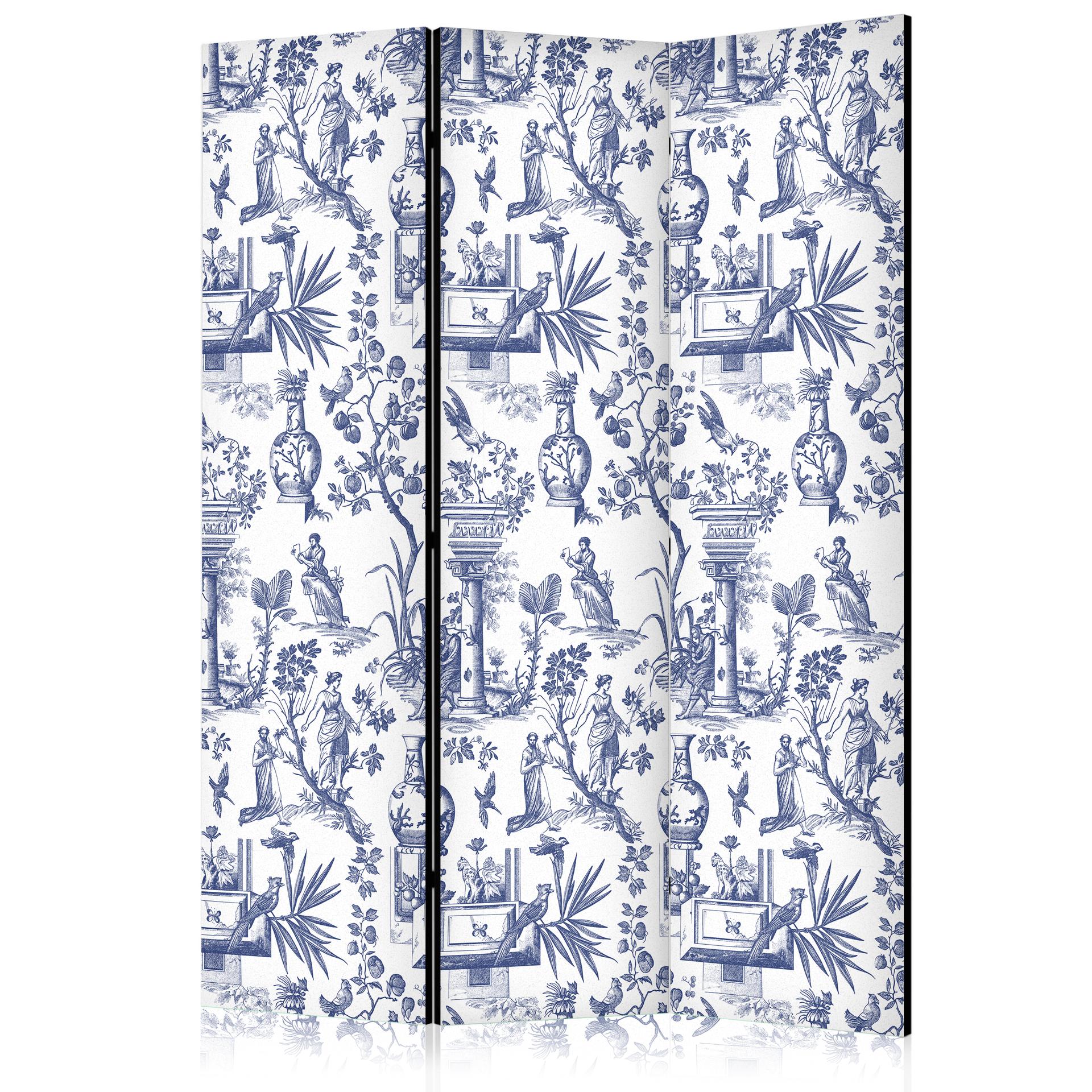 Paravent, Raumteiler freistehend, Trennwand - Rome and Botany - Blue Pattern with a Greek and Plant