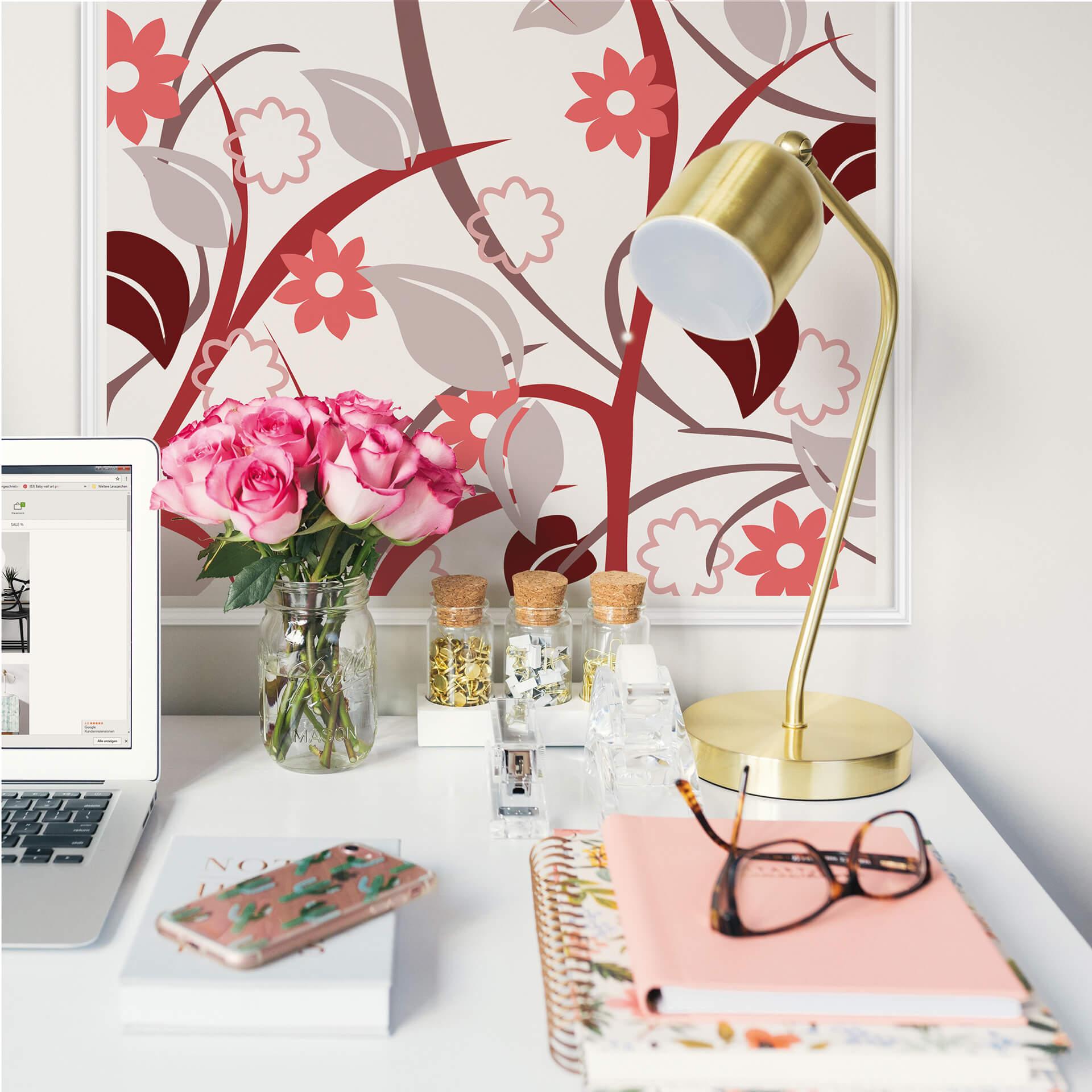 Muurprints Bloementuin Rood