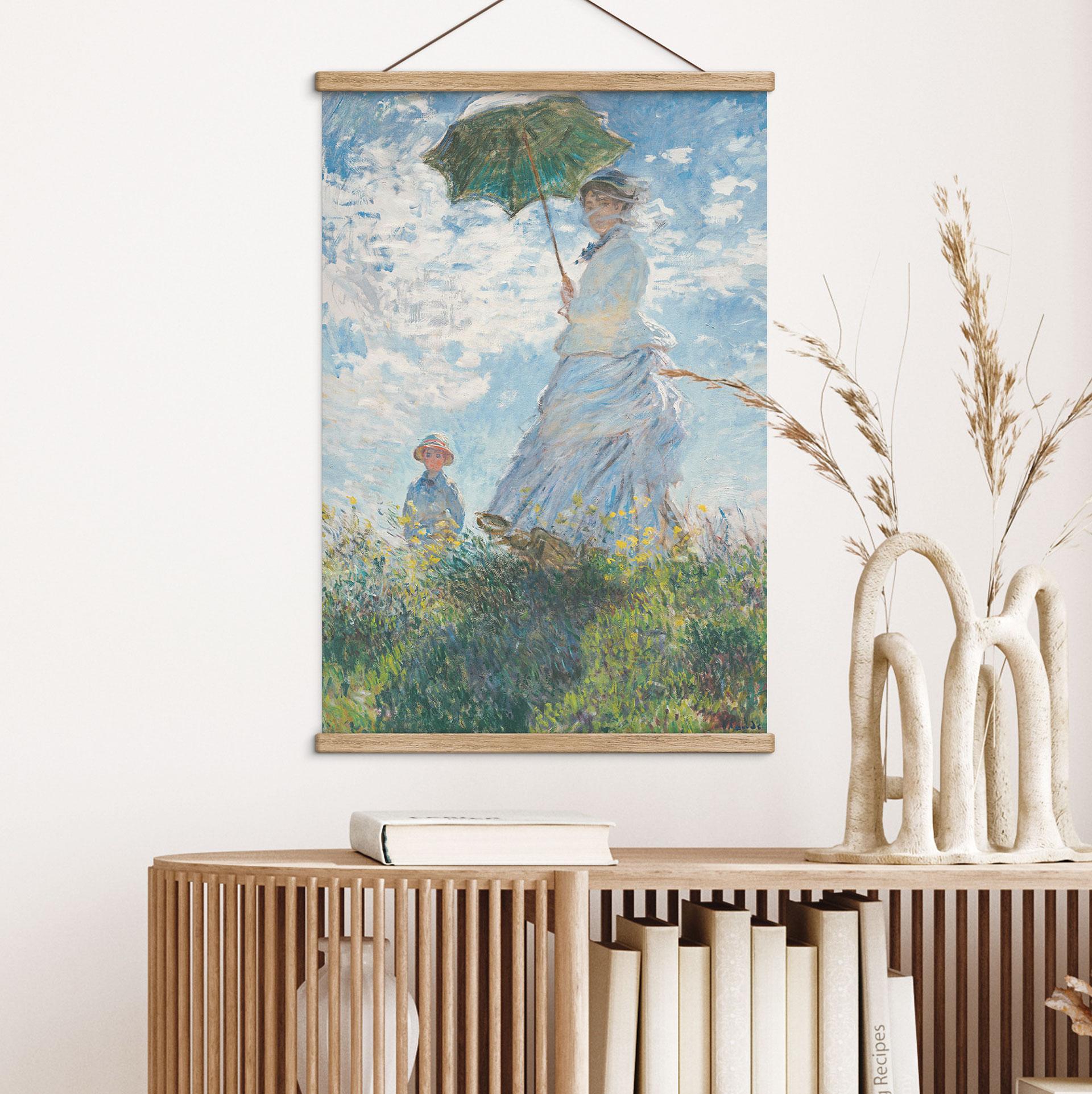 Monet Tekstil plakat - Kvinde med parasol - Madame Monet og hendes søn