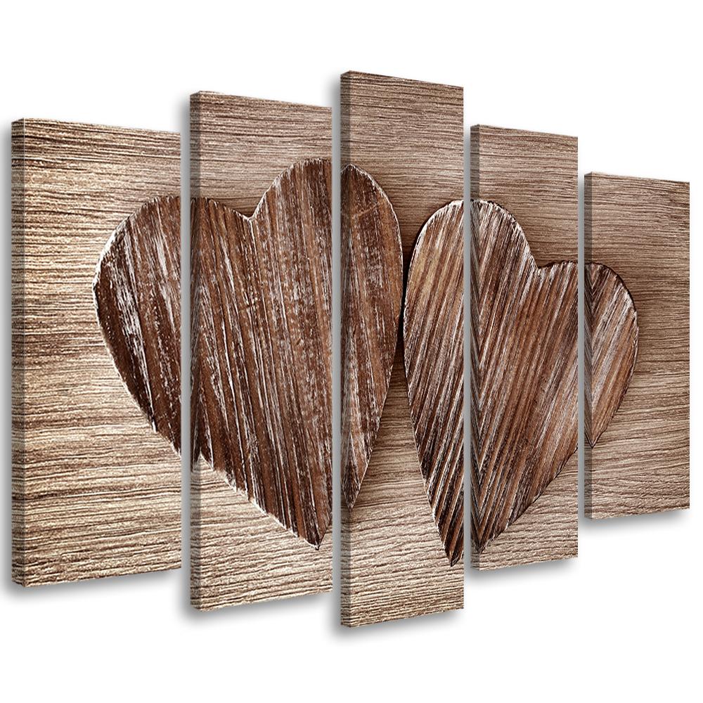 5 stykke lærredsprint Heart Wood Brown Retro