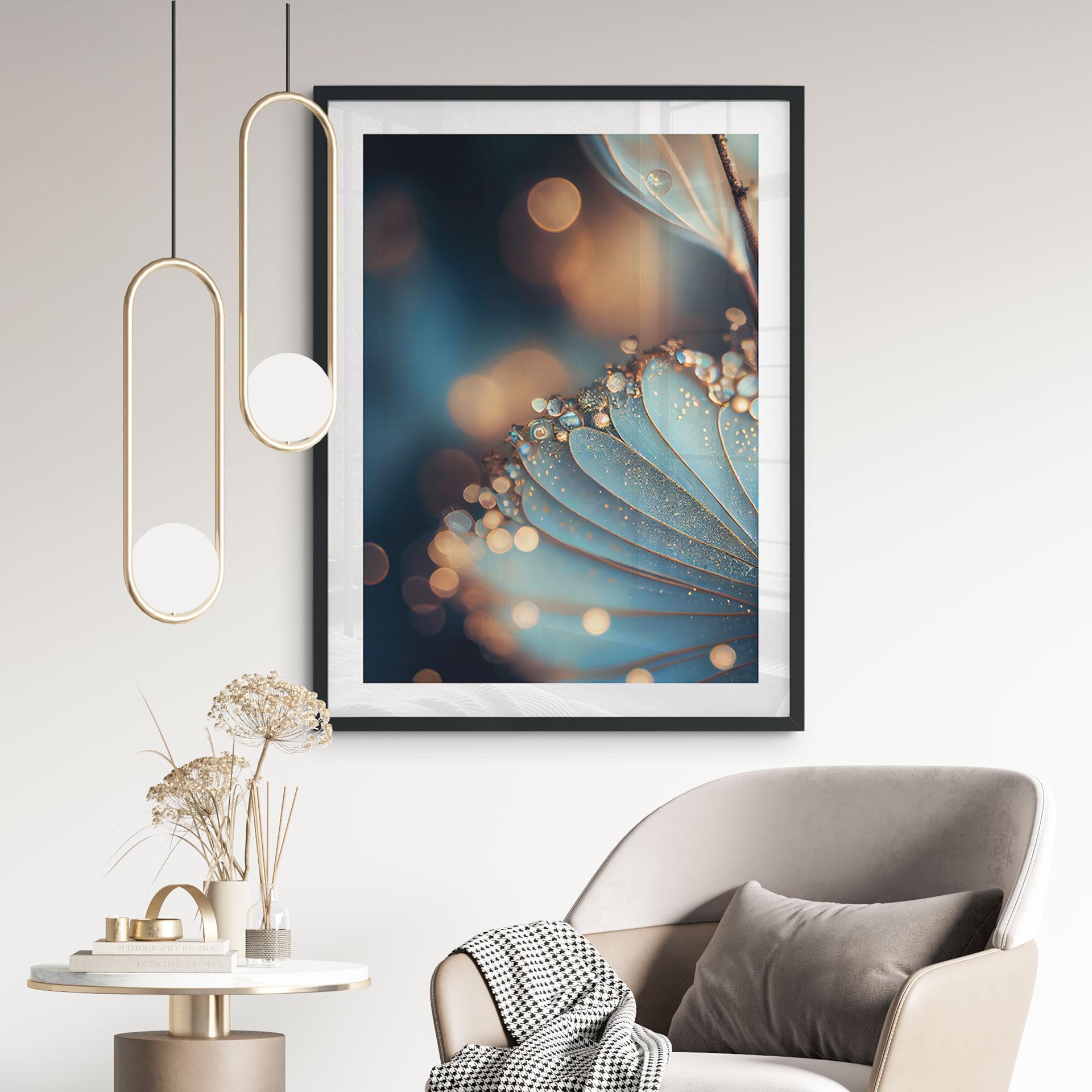 Plakat blå blomst med dugdråber - Treechild