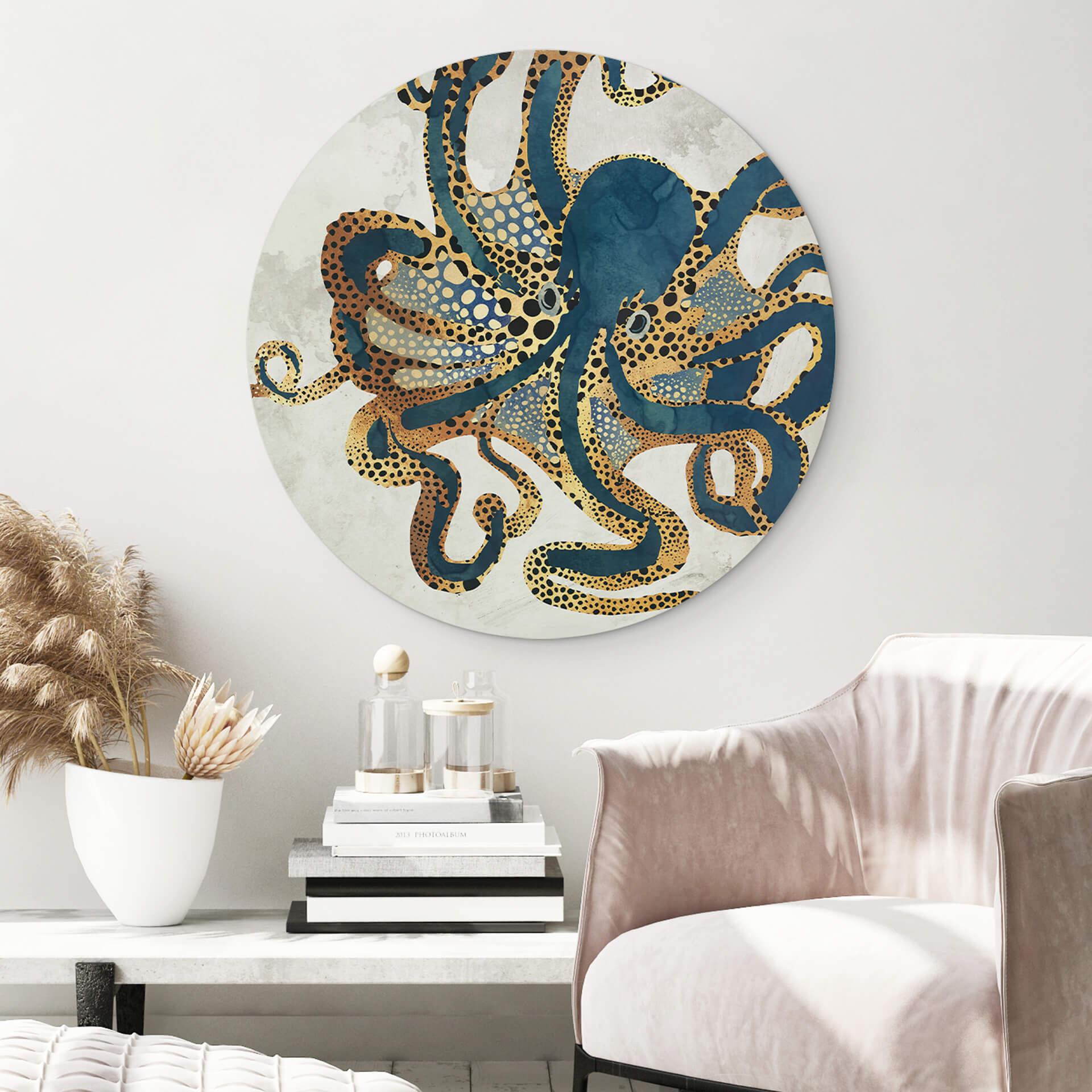 Alu-Dibond SpaceFrog Designs - Goldener Oktopus - Rund