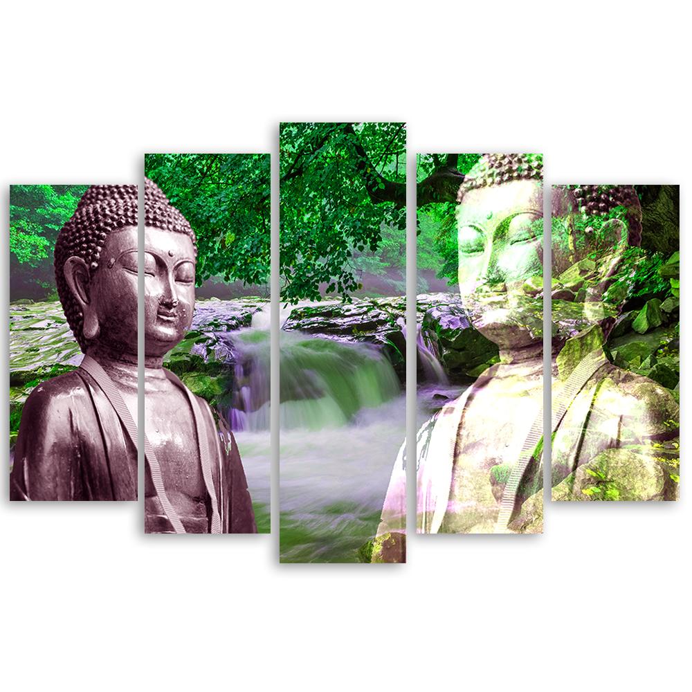 5-delige canvas print Boeddha waterval bosgroen