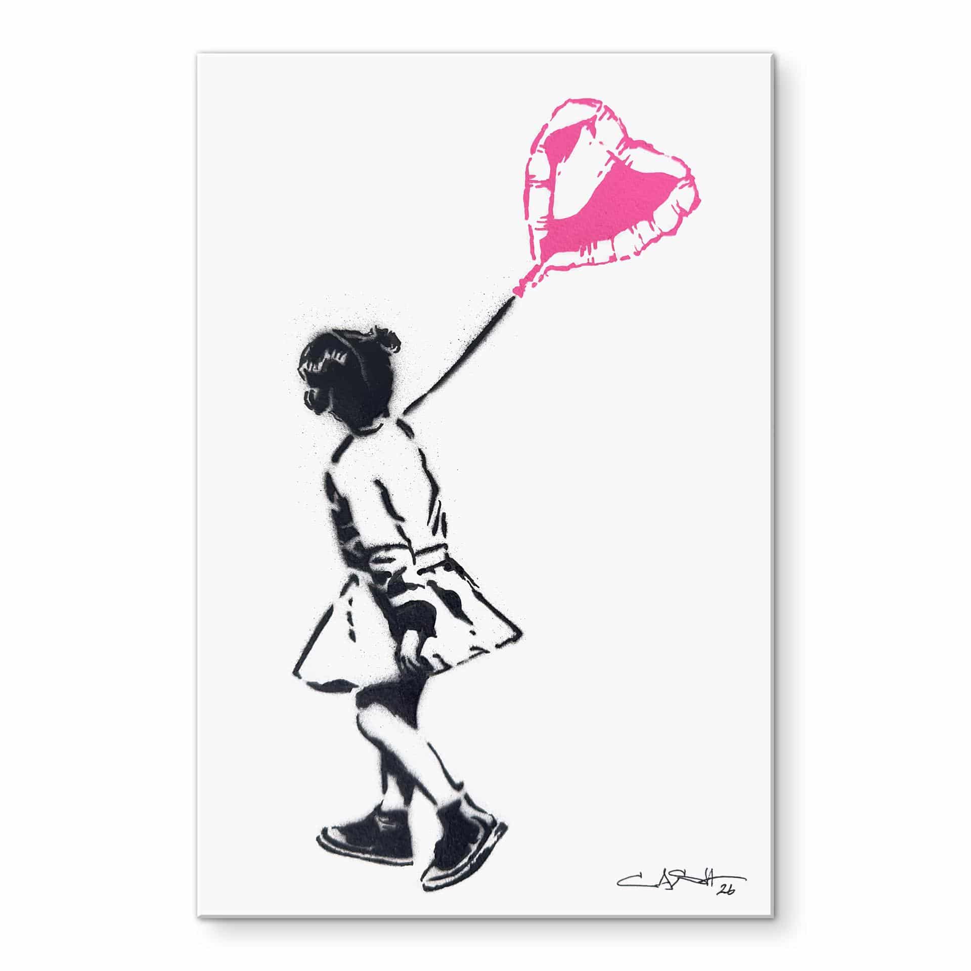 Tableau en verre acrylique Fille Street Art avec Ballon en Cœur - Habib