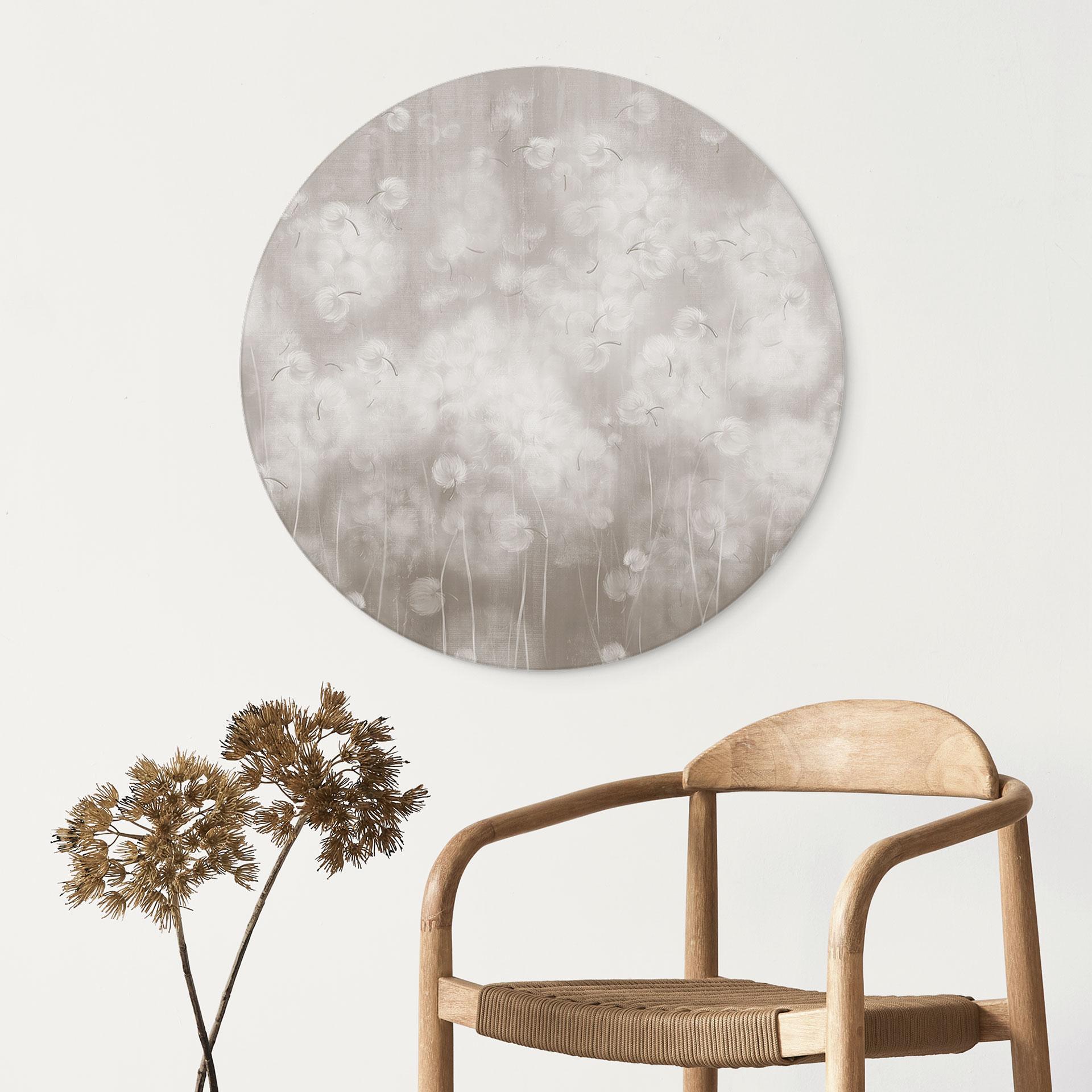 Wanddecoratie Paardenbloemen Droom in Beige - Ms Tiff - Alu-Dibond Rond