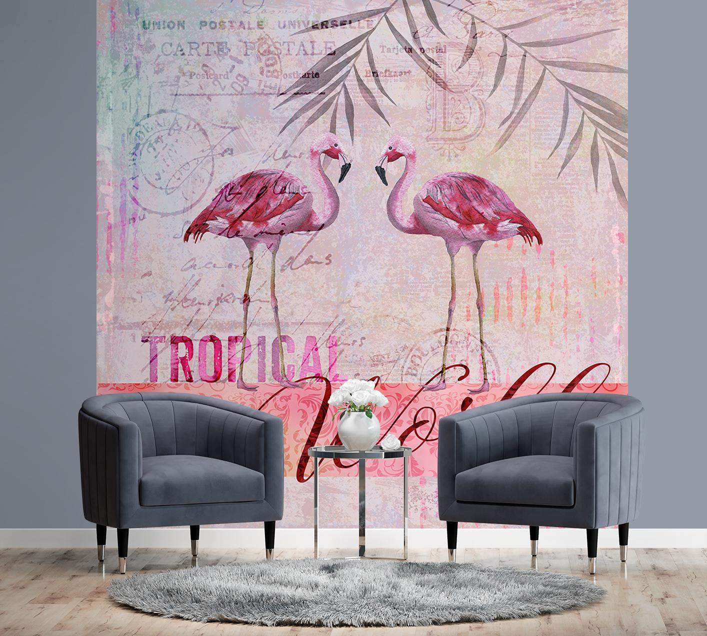 Fototapete, Shabby Chic Rosa Flamingo-Tiere - Andrea Haase