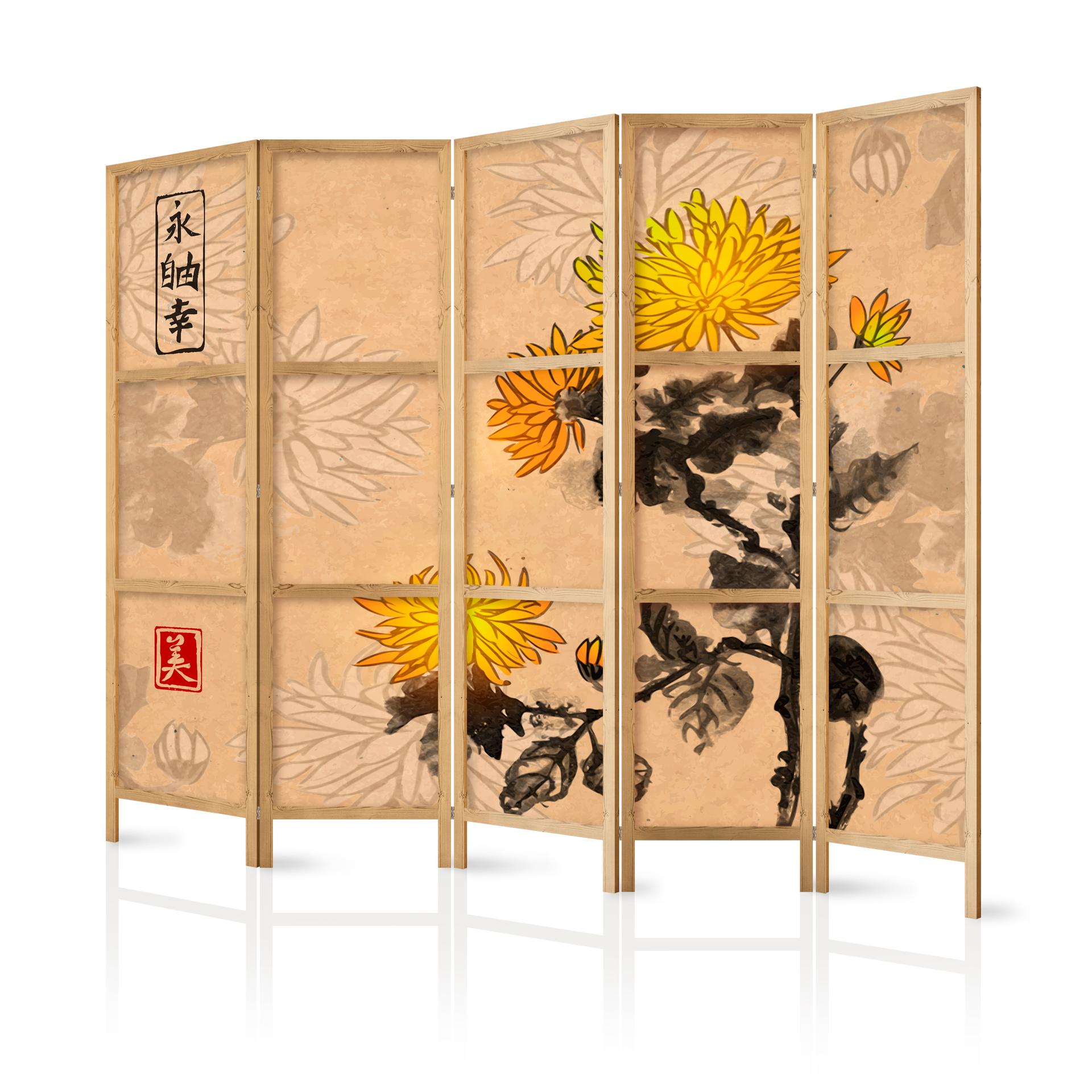 Parete divisoria giapponese - Stile giapponese: fiori della saggezza, 3 pezzi
