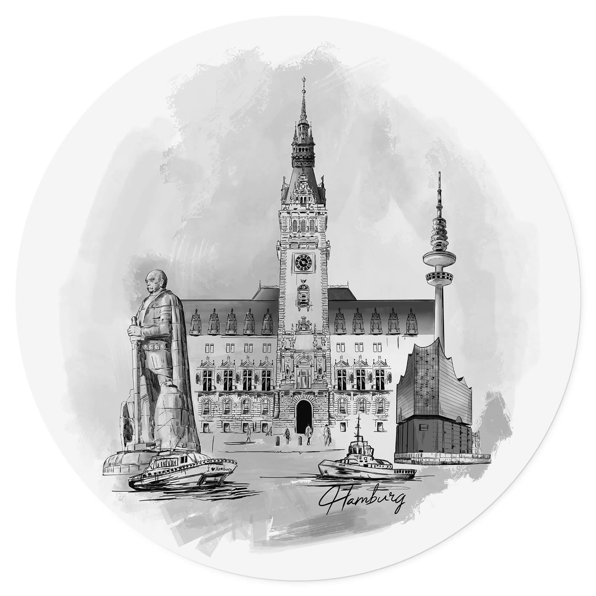 Vinilo decorativo Hamburgo - Blanco y negro - Redondo - Love your City