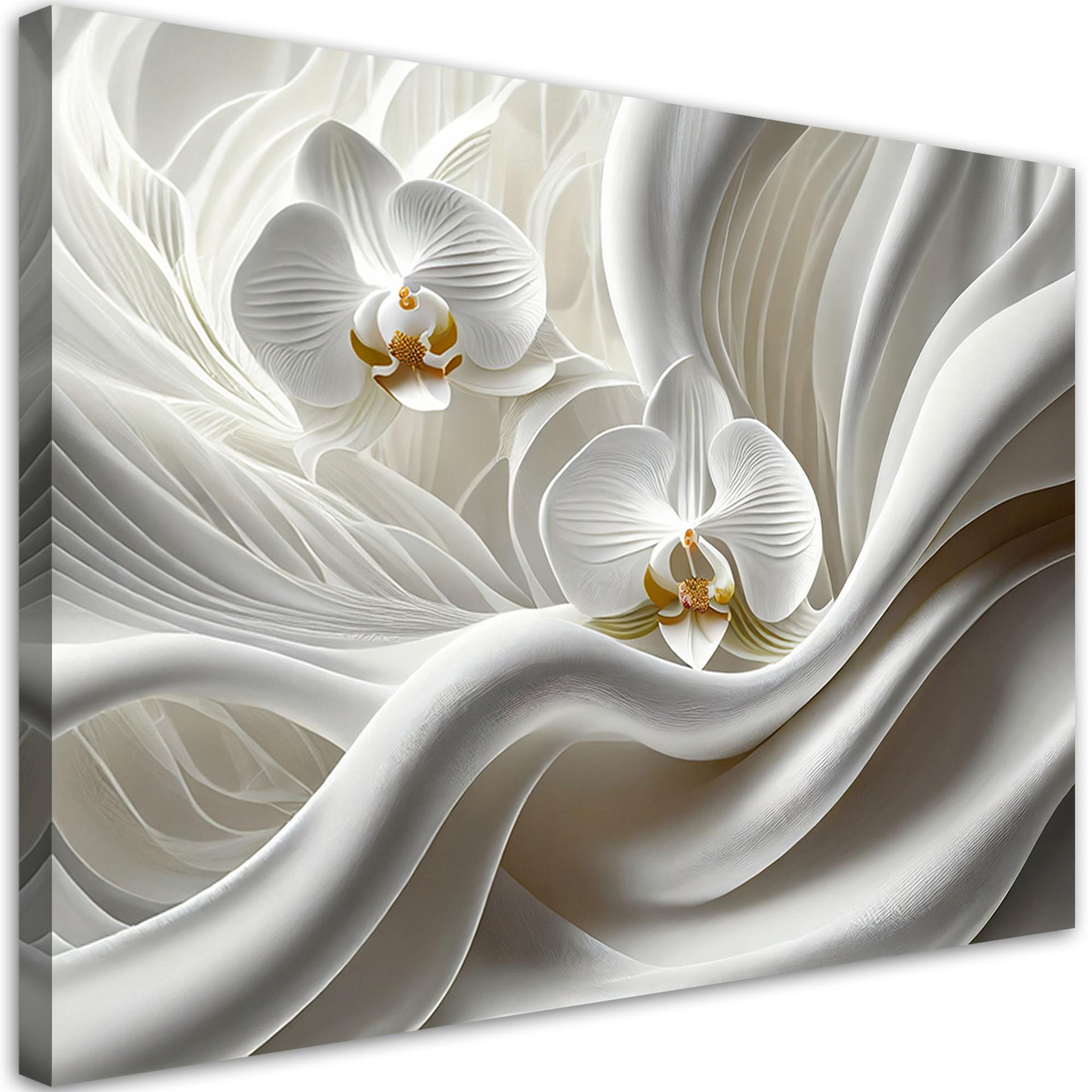 Leinwandbild Weiße Orchidee und Abstraktion 3D