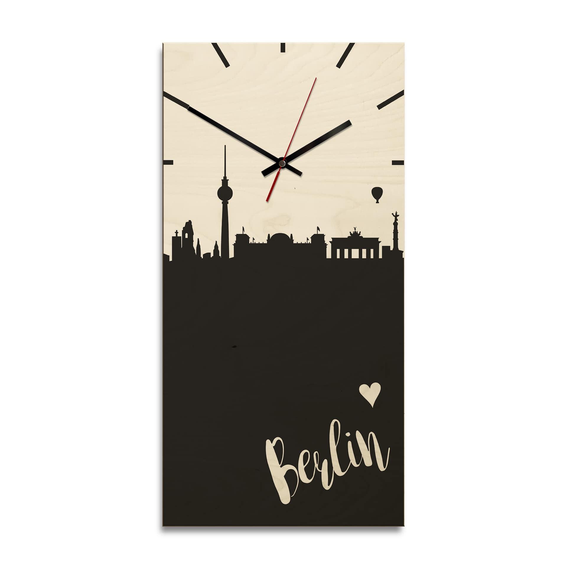 Horloge murale en bois - Skyline Berlin rectangulaire