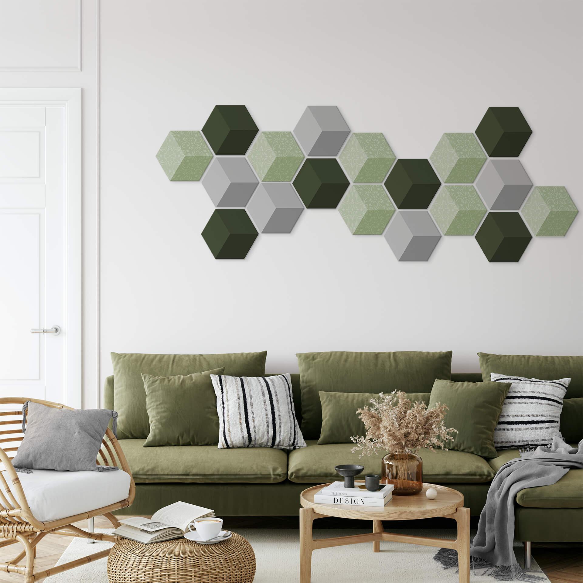 3D Hexagon Alu-Dibond - Grøn med mønster