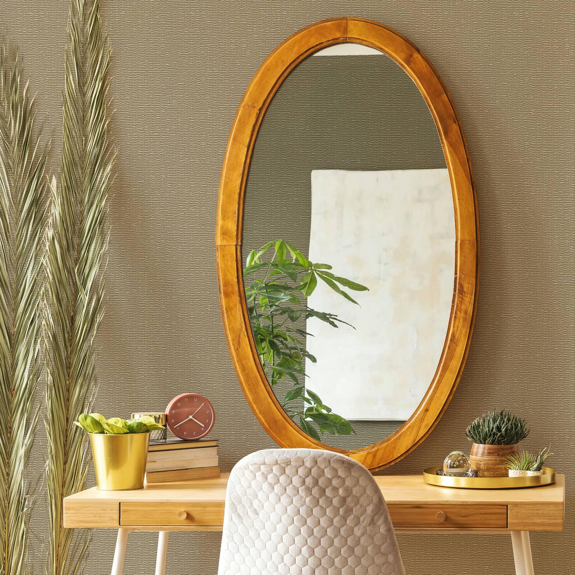 Vliesbehang met ingeweven houtlook beige textiel look
