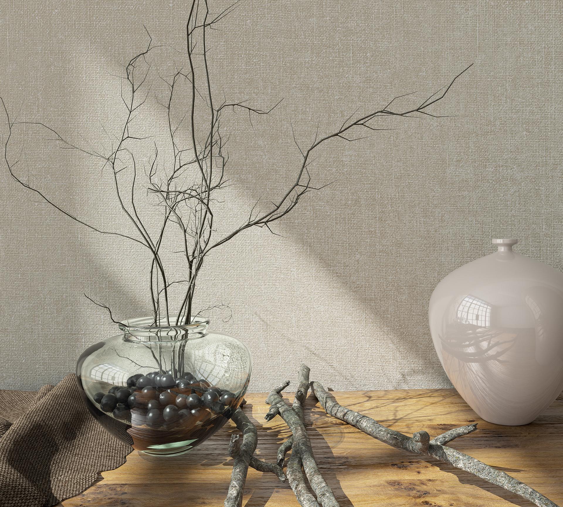 Vliesbehang textiel effen beige structuur