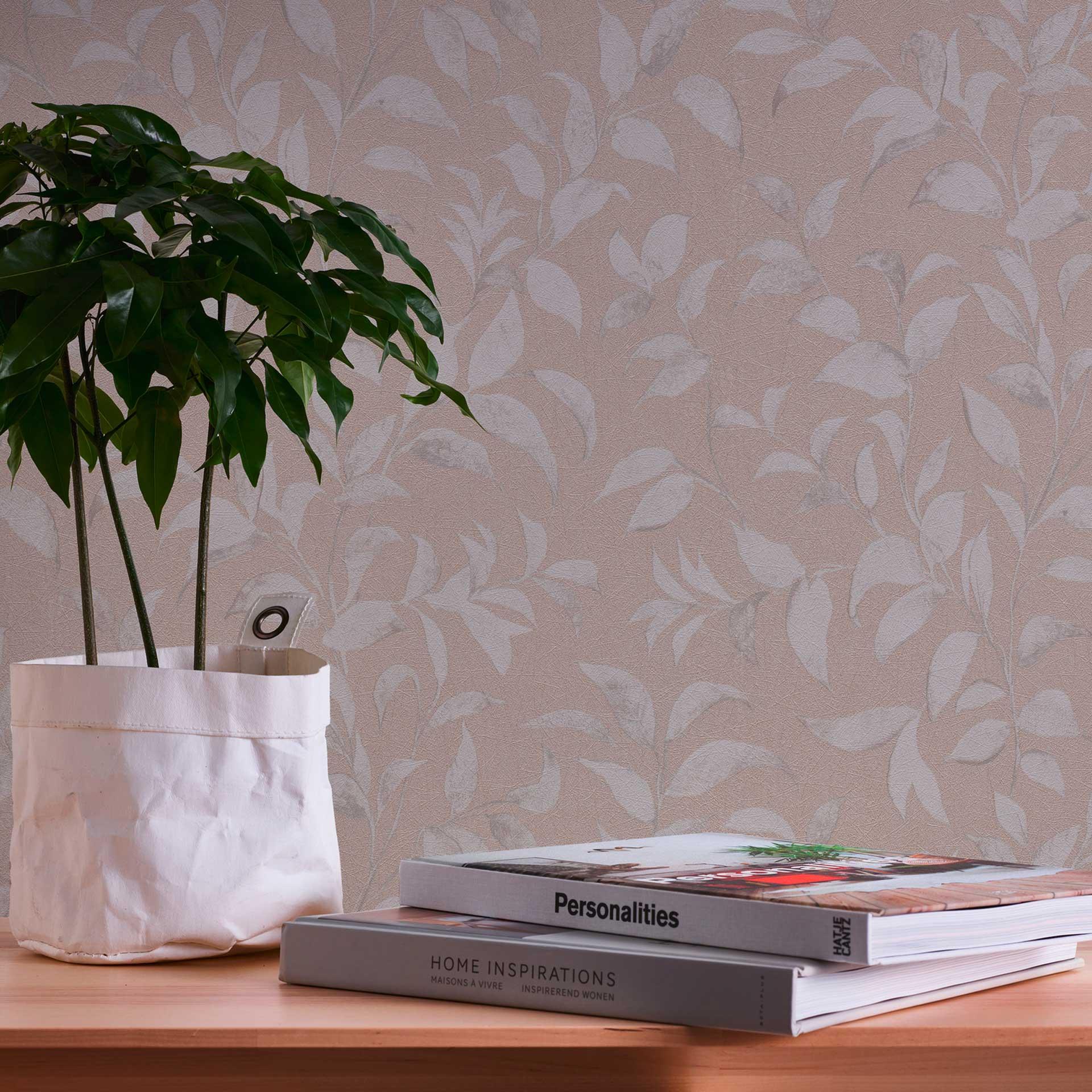 Papel pintado no tejido gris plata - papel pintado hoja de flores - papel pintado salón dormitorio cocina