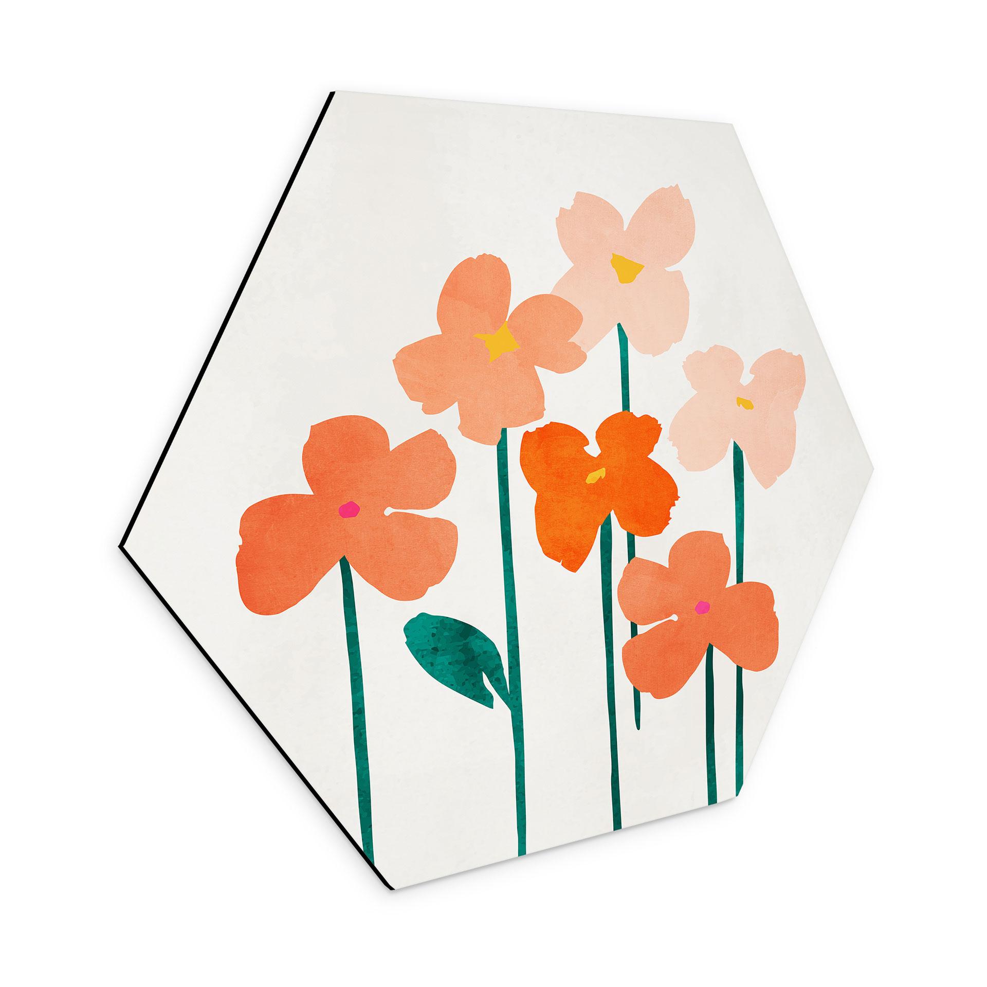 Hexagon Dibond Små blomster i ferskenfarver - Kubistika
