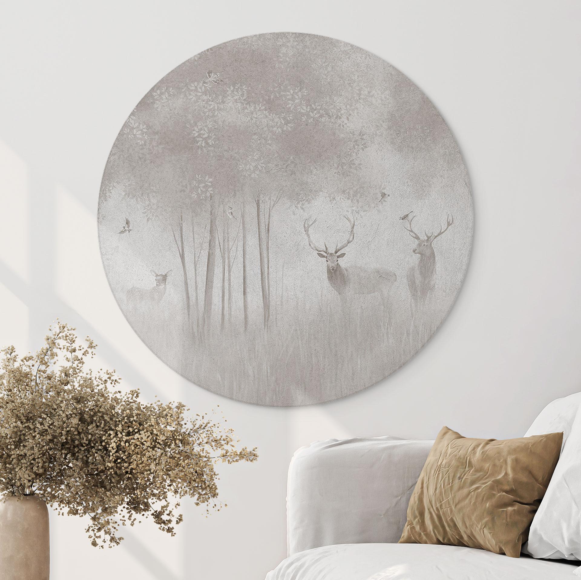 Wandbild Hirsche im Nebelwald - Ms Tiff - Alu-Dibond Rund