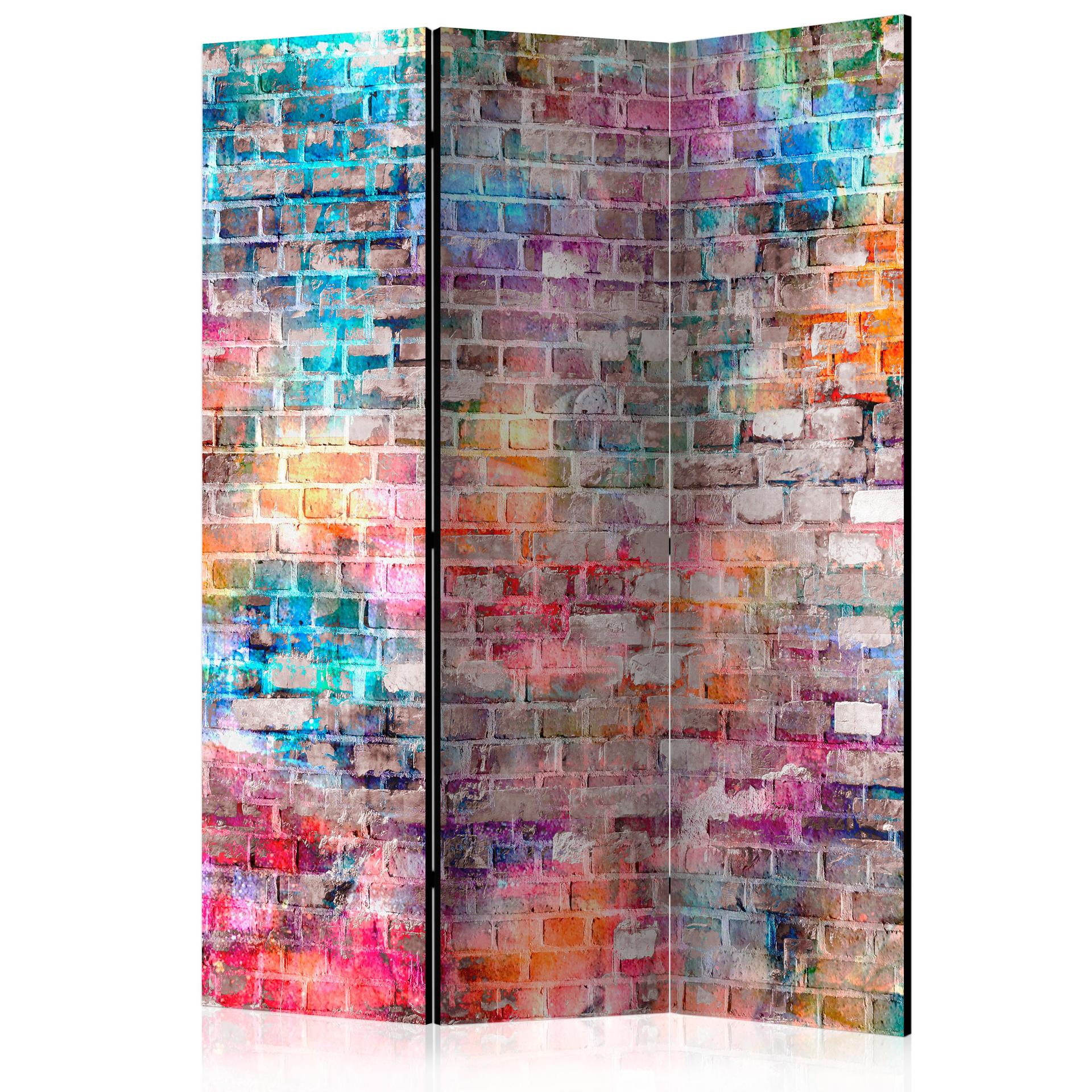 Screen room divider - Farverige mursten, 3-delt - 135x172 cm