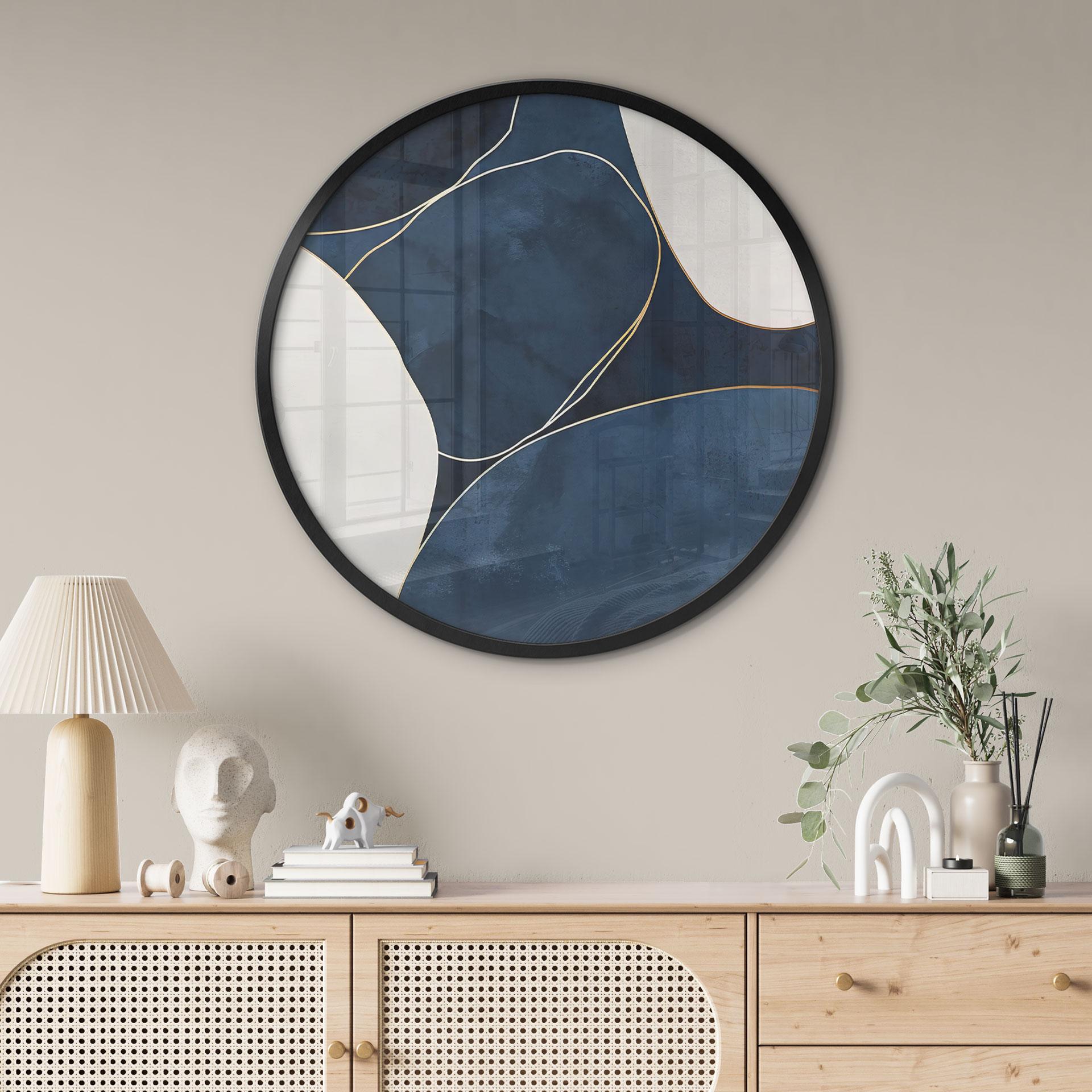 Plakat Geometryczna równowaga w kolorze niebieskim i białym - Paksoylu - Okrągły