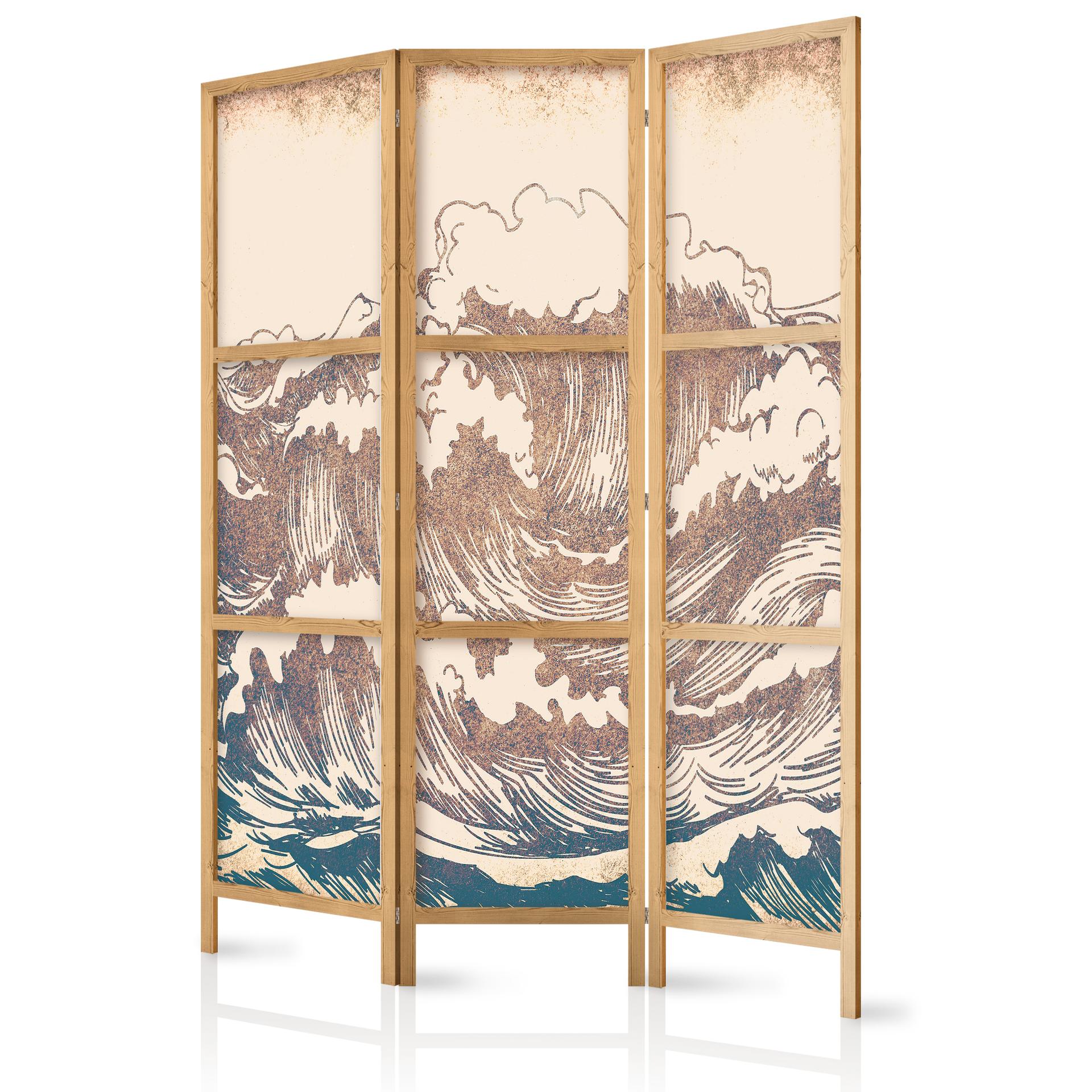Japanischer Paravent, Raumteiler freistehend, Trennwand - Turbulent Ocean