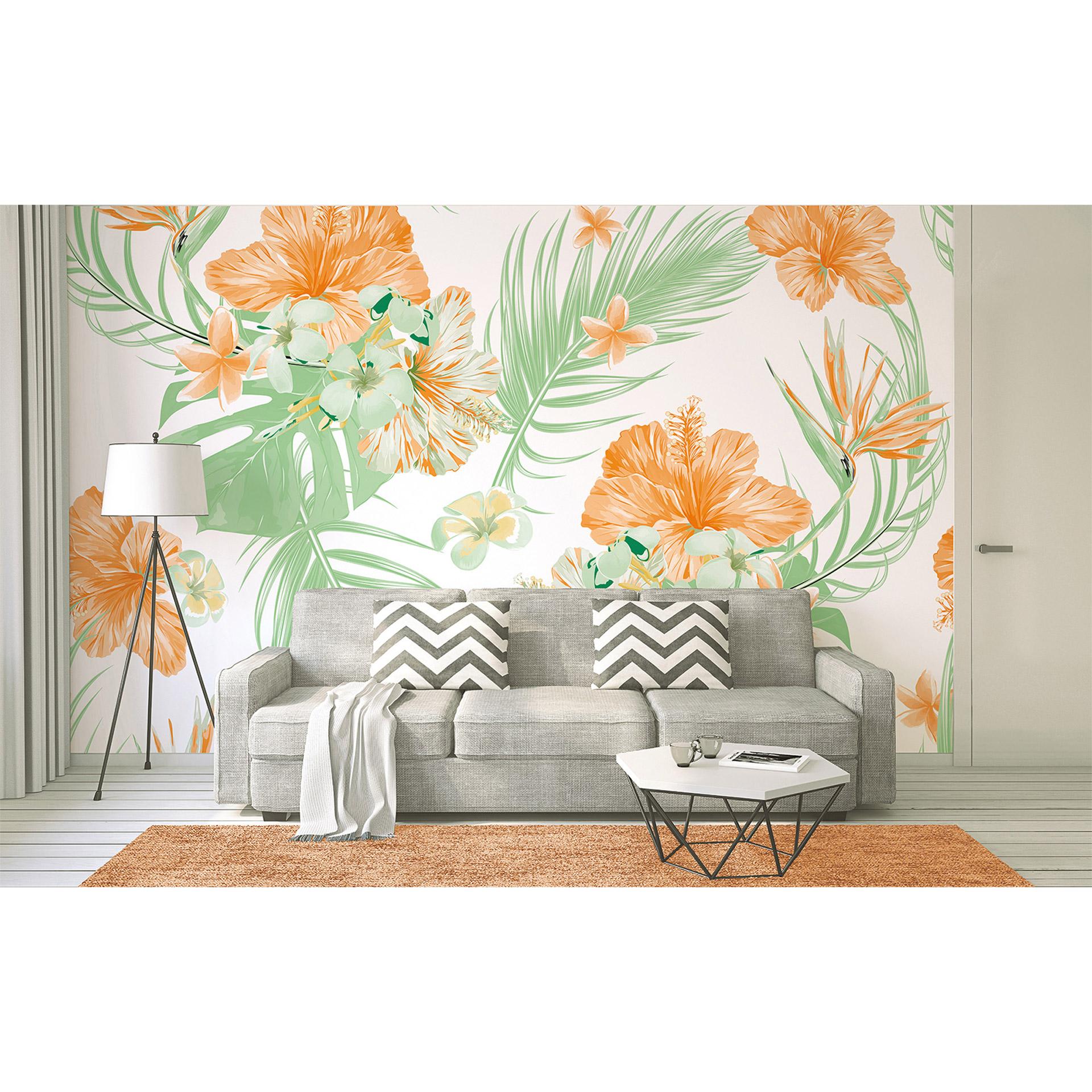 non-woven tapet Tropical Art palmer jungle fototapet Designwalls i hvid og grøn