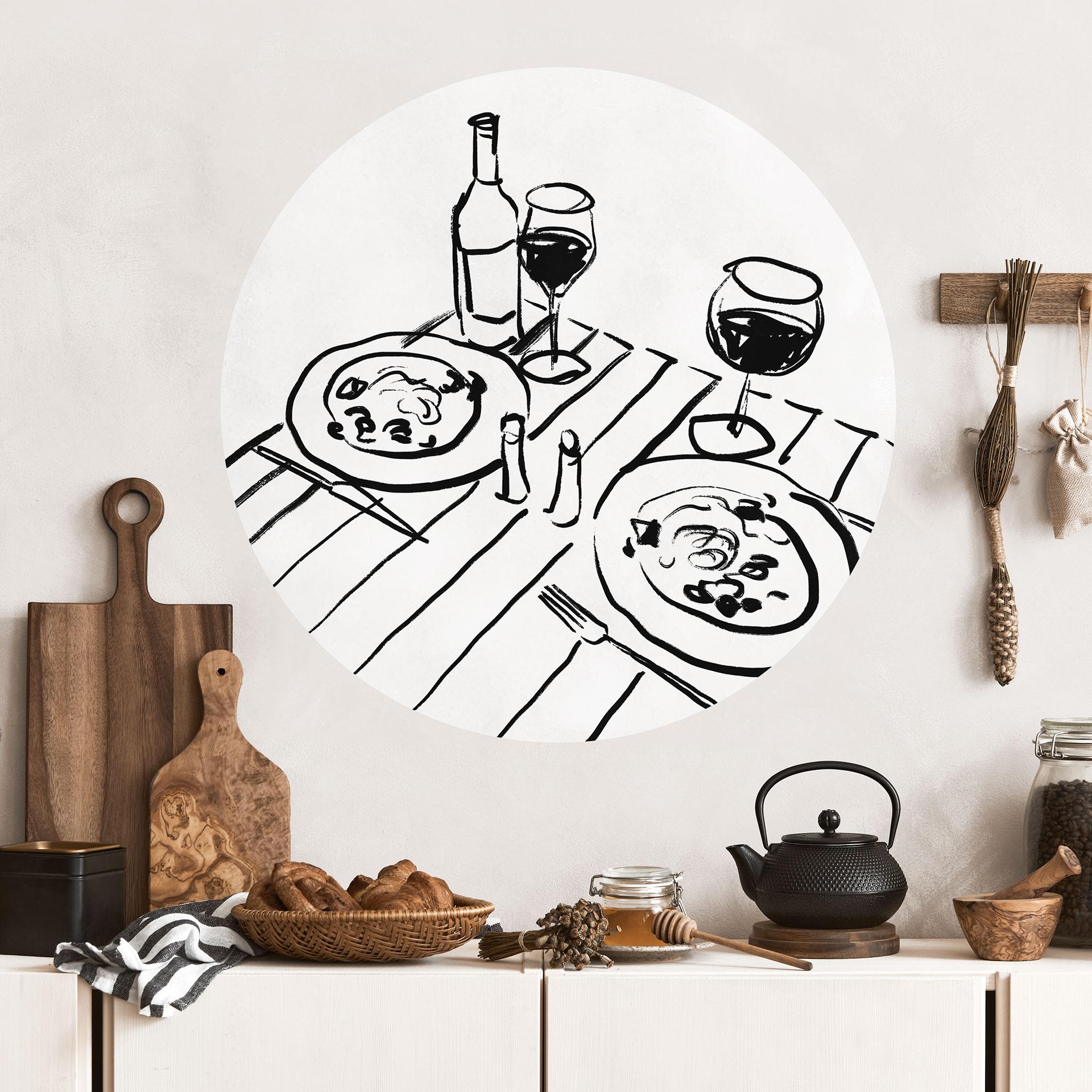Wallsticker Stilleben middag med vin - Treechild - Rund