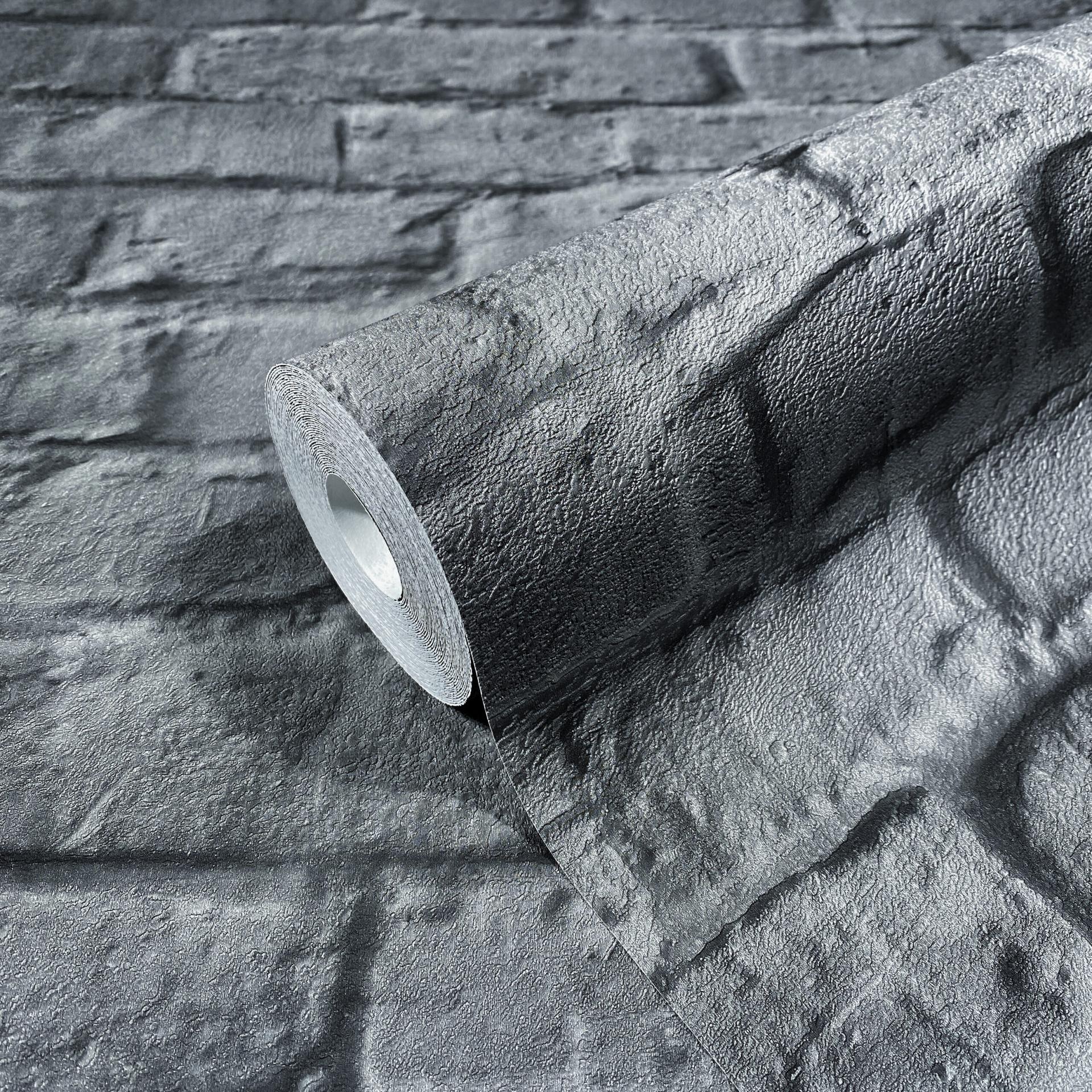 Non-woven tapet i 3D steneffekt sort steneffekt