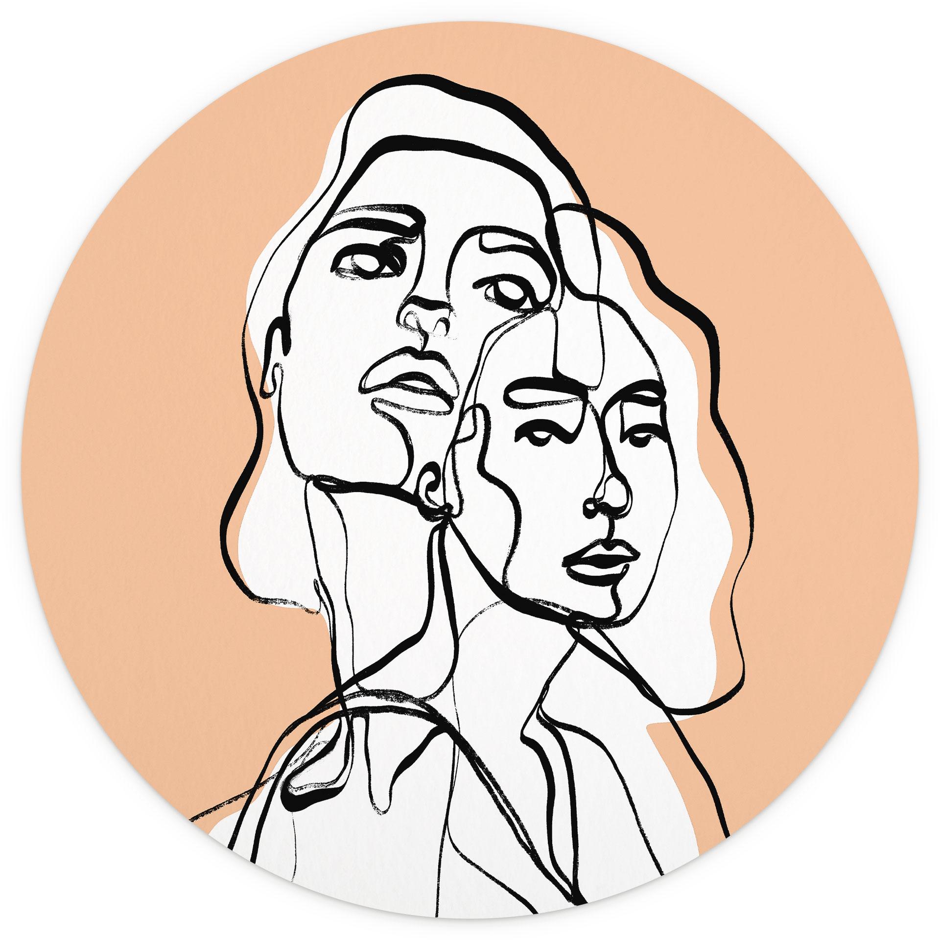 Behangcirkel Line Art Portret van twee vrouwen - Treechild - vliesbehang/zelfklevend vliesbehang