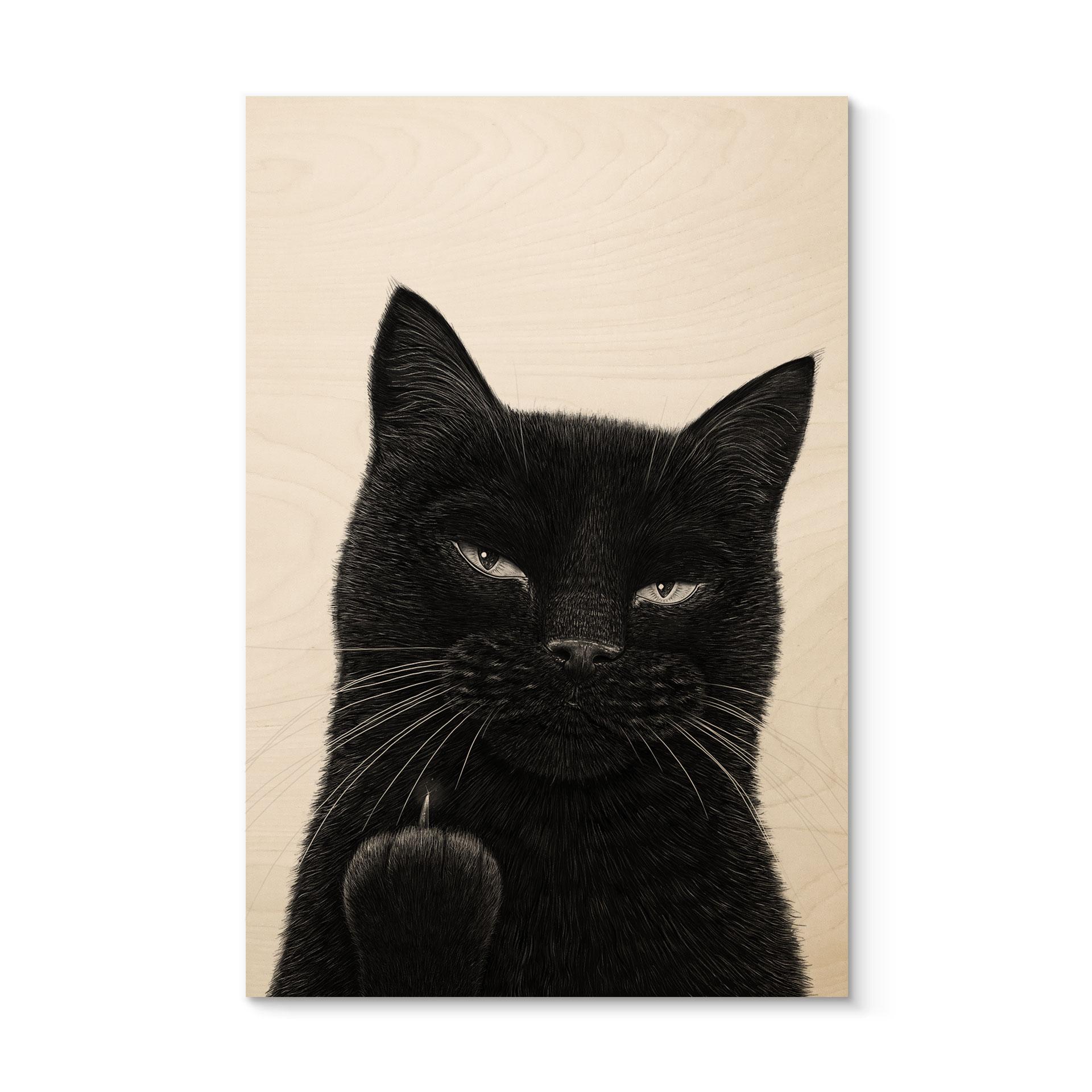 Tableau sur bois Chat noir effronté - Korenkova