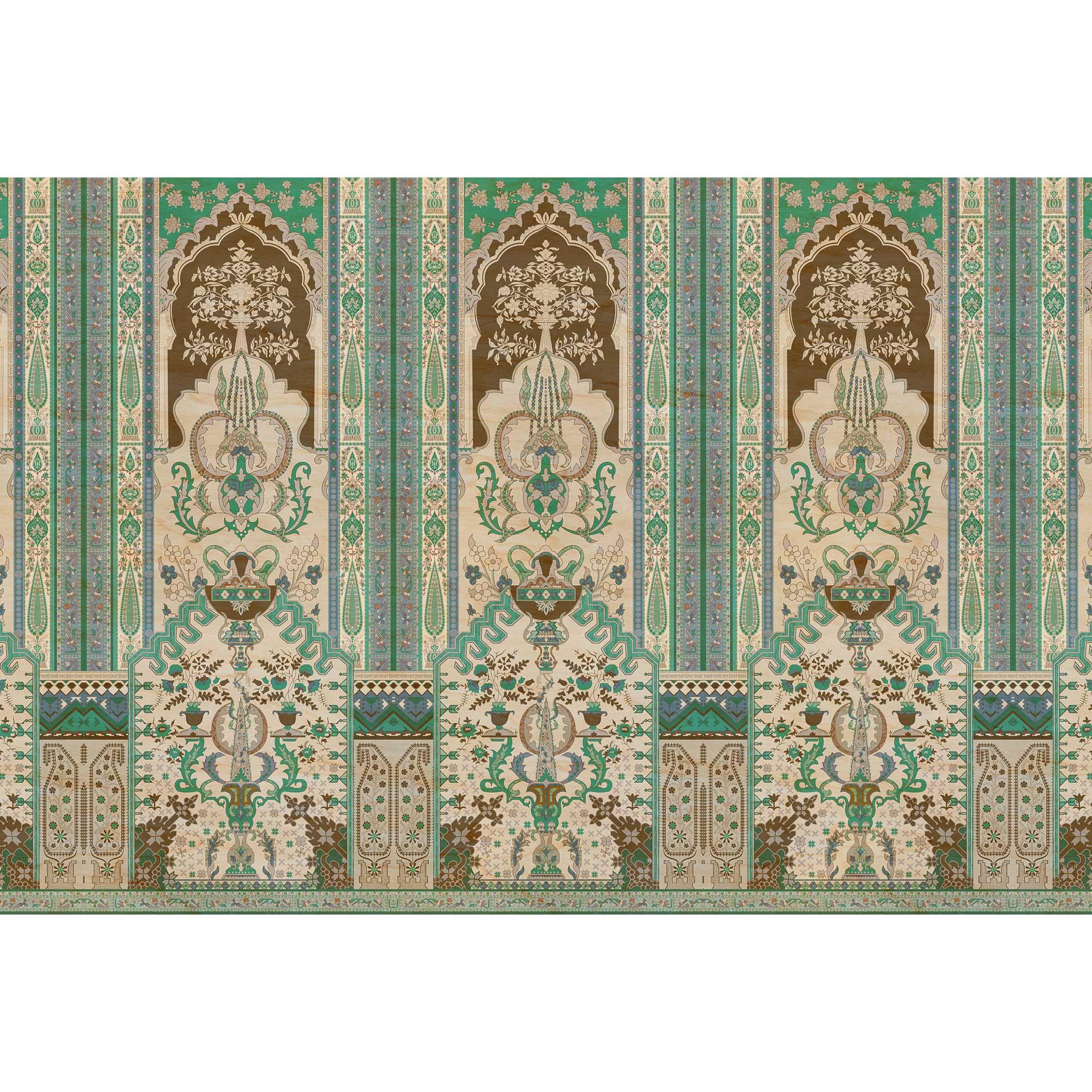 Oosters paleis behang - groen en beige met ornamenten - vlies